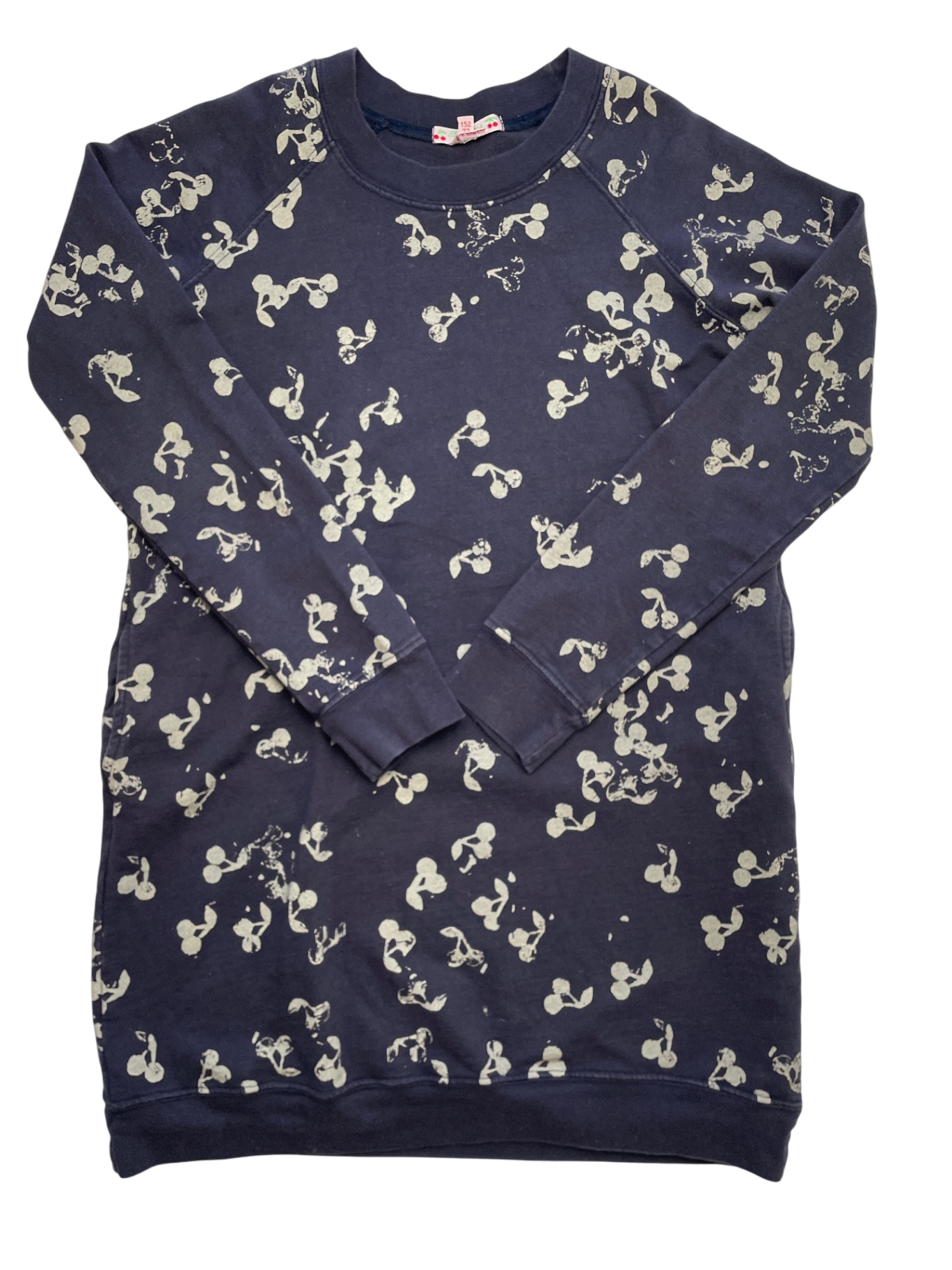 Bonpoint Dress - Navy Blue Sweatshirt Dress Cherry Pattern | size 12
