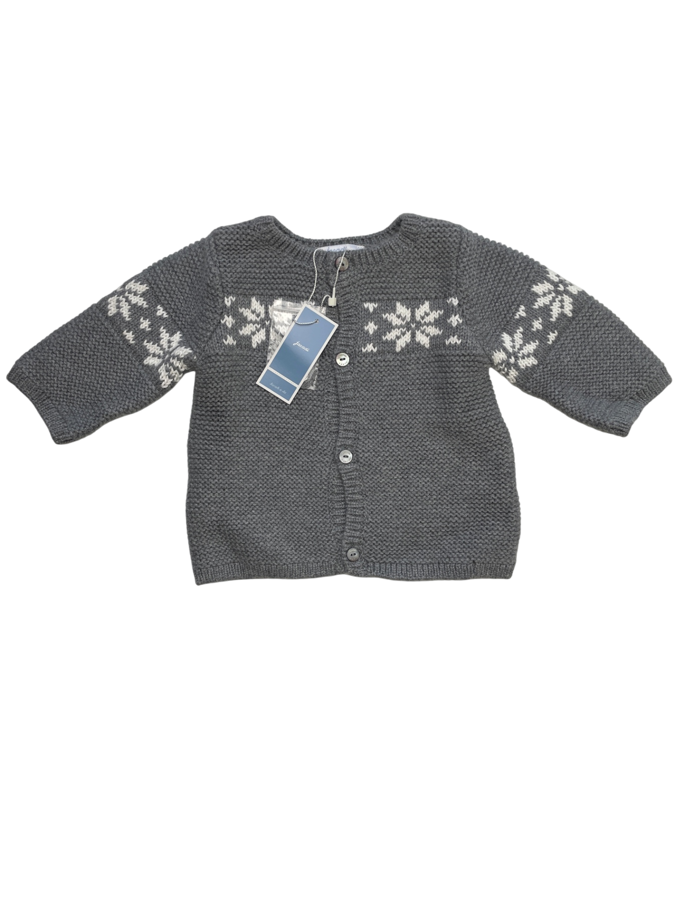 Jacadi Sweater - Gray Cardigan Snowflake Pattern | size 3 Months