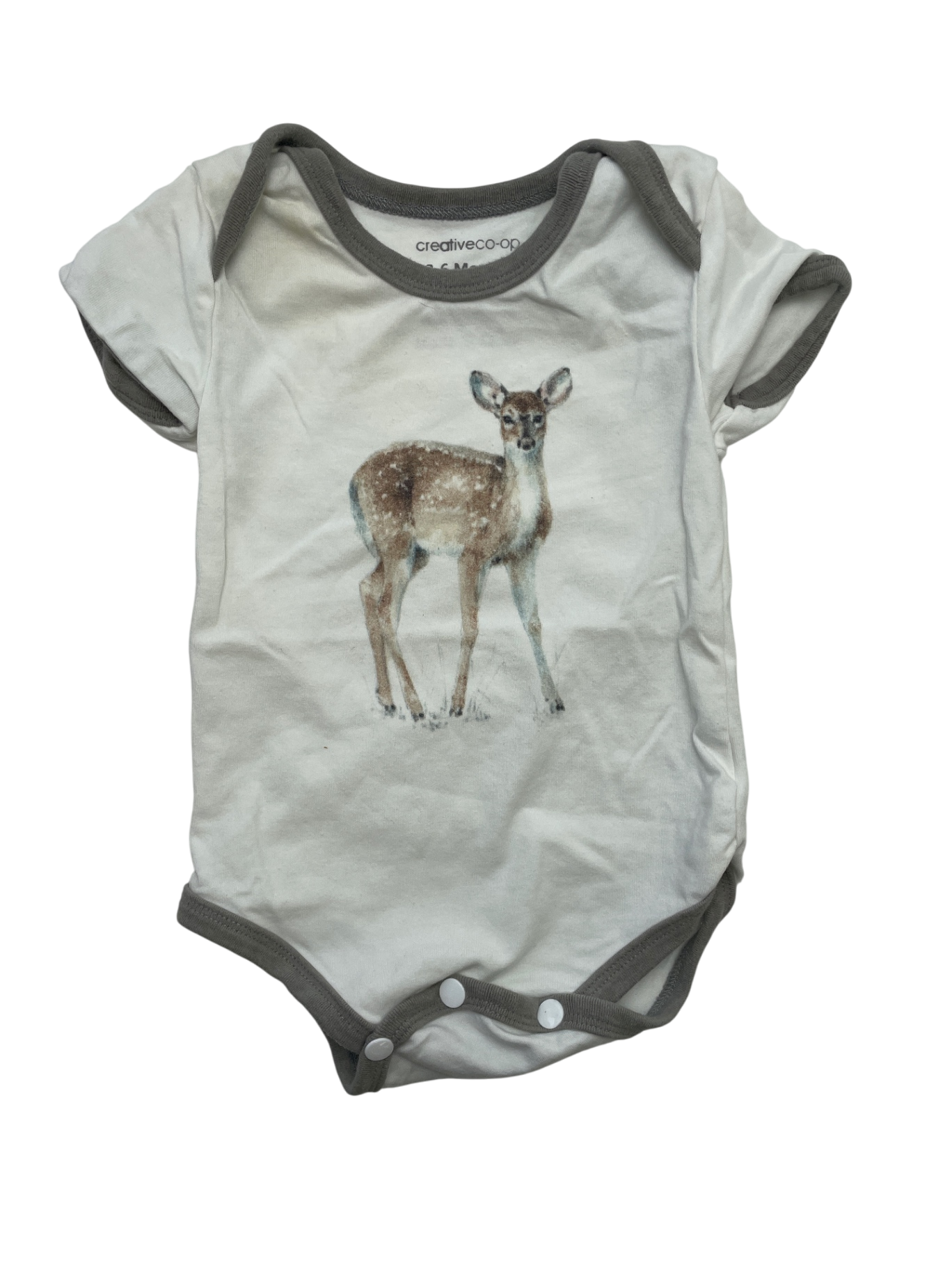 Creative Co-op Onesie - White Deer Graphic | size 3 - 6 Months