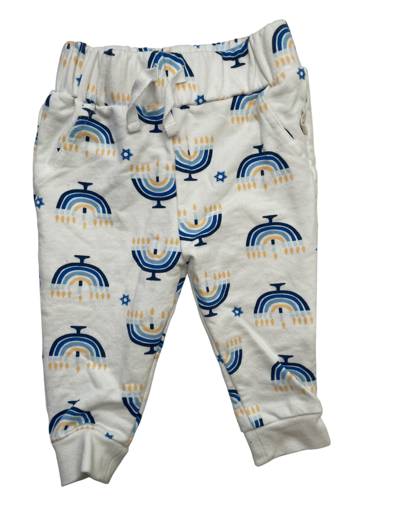 Rabbit Bear Sweatpants - White Menorah Pattern | size 6 - 9 Months
