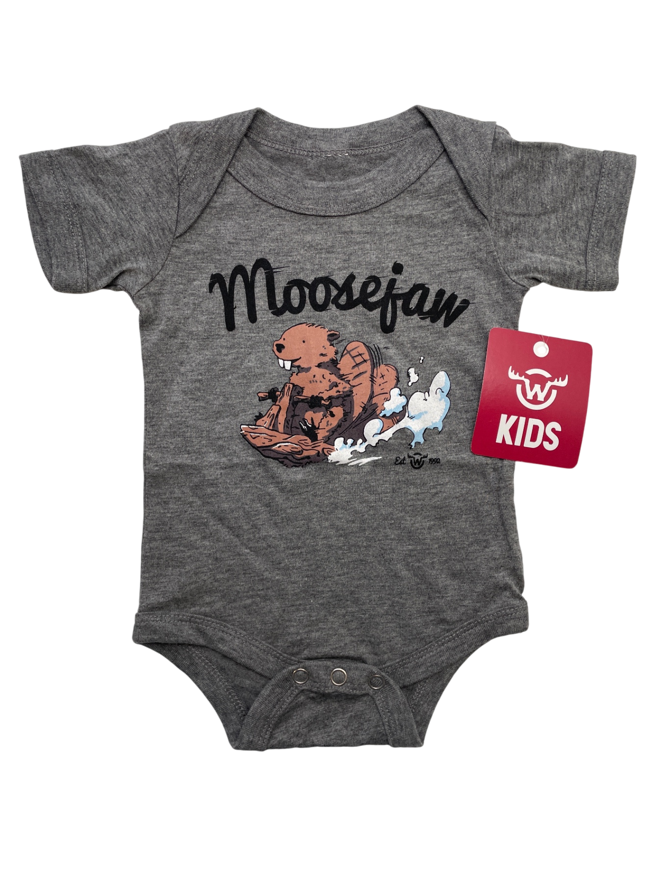 Moosejaw Onesie - Gray Beaver Graphic | size 3 - 6 Months
