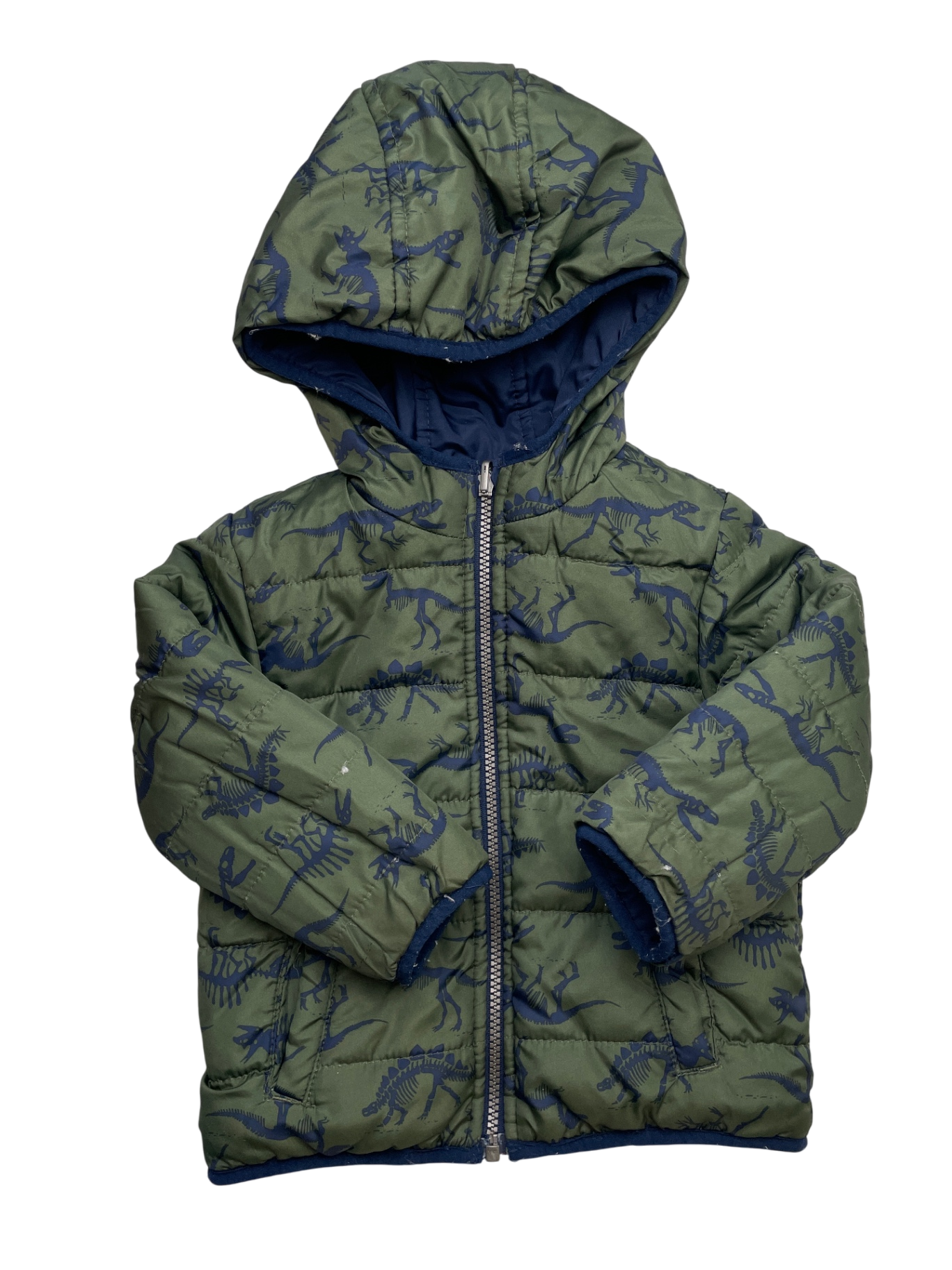 Carter's Coat - Navy Blue Reversible Puffer Dinosaur Bones | size 2T