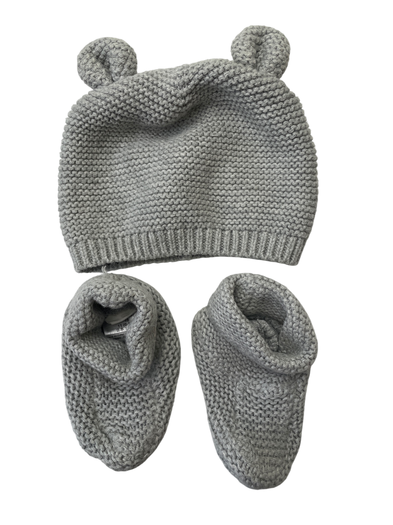 Baby Gap Hat - Gray Knit w/ Ears + Booties | size 3 - 6 Months