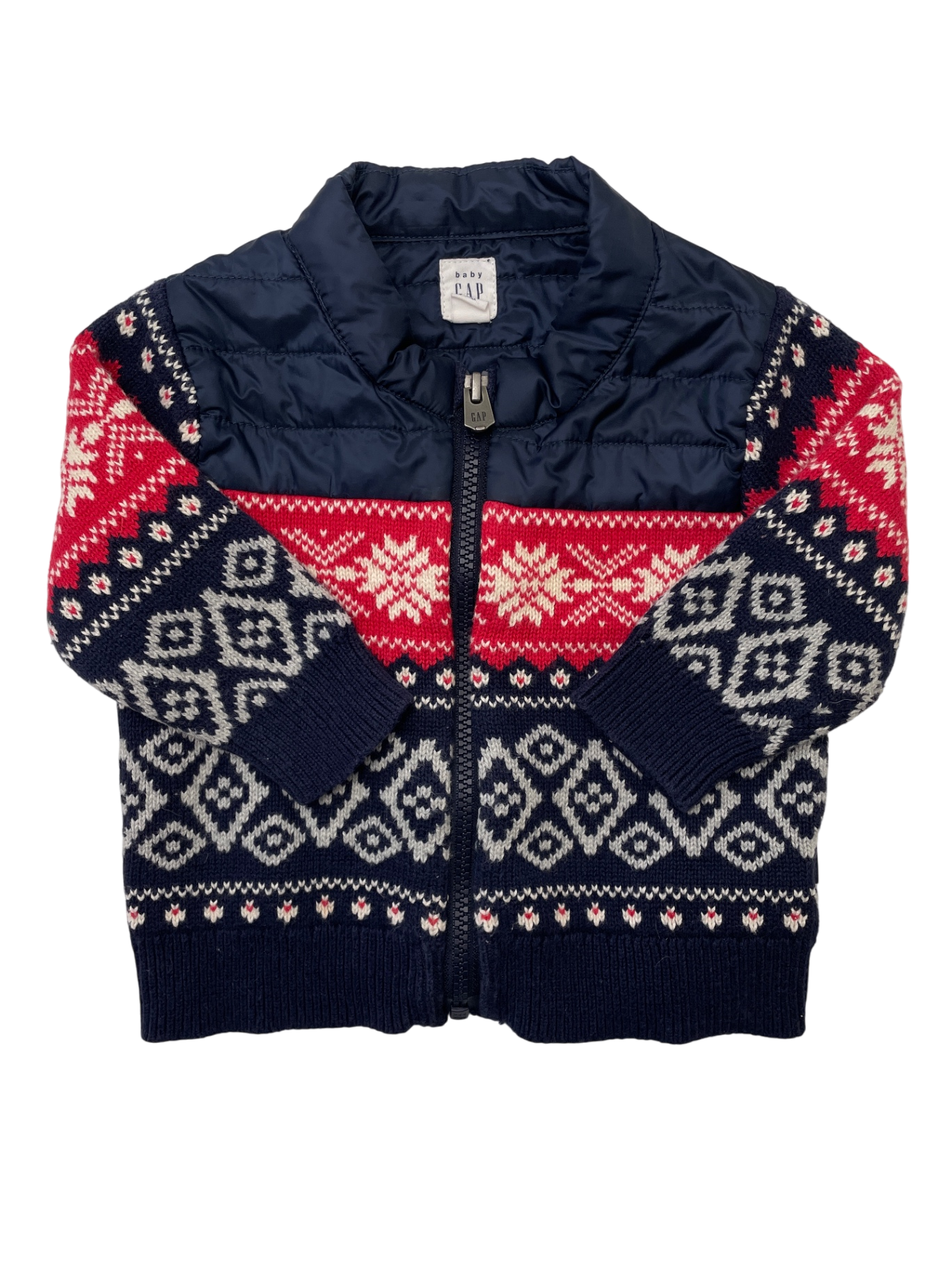 Baby Gap Jacket - Navy Blue Knit Full Zip w/ Puffer Collar | size 6 - 12 Months