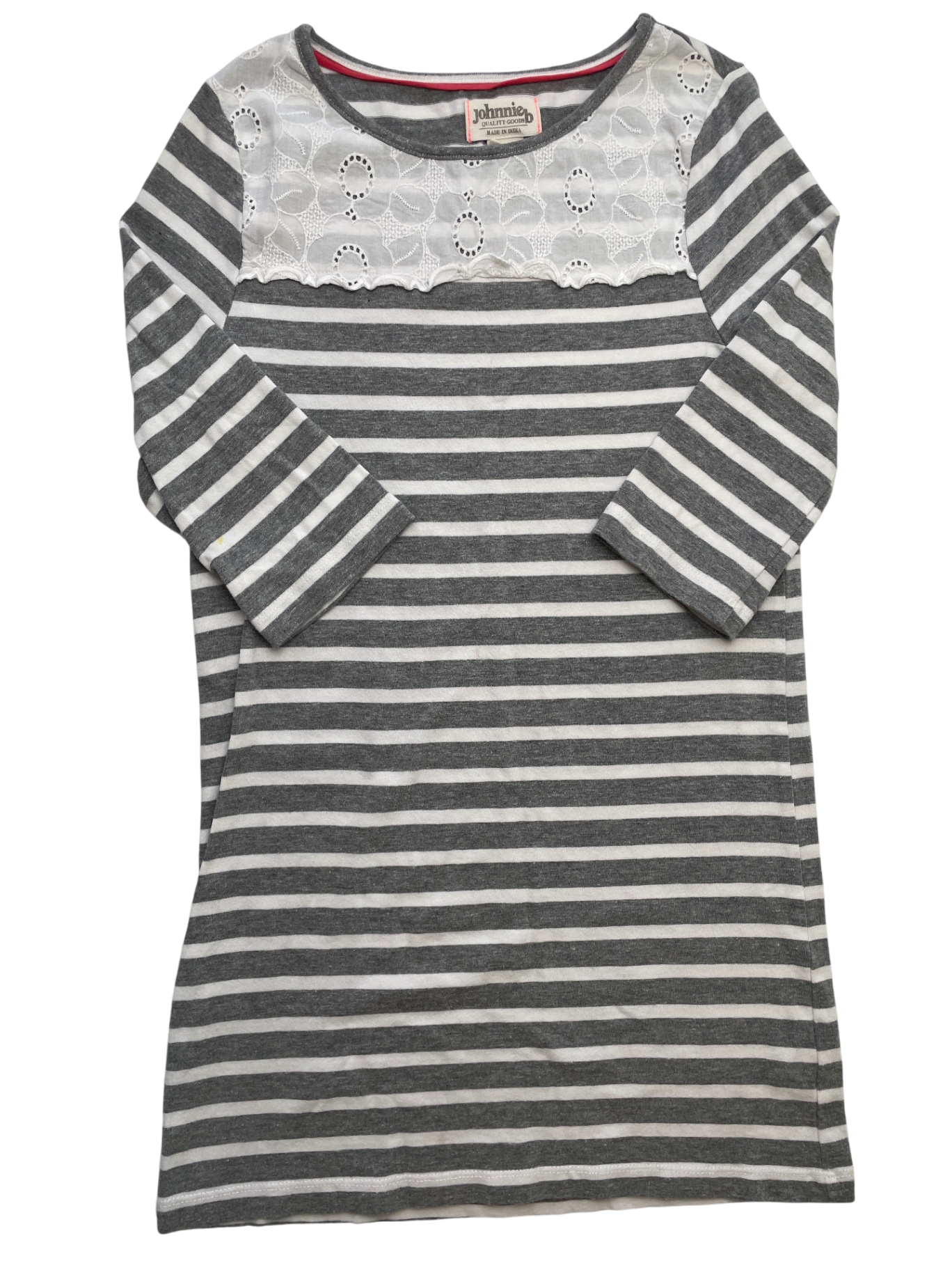 Johnnie B Dress - Gray Stripes + Lace | size 9/10