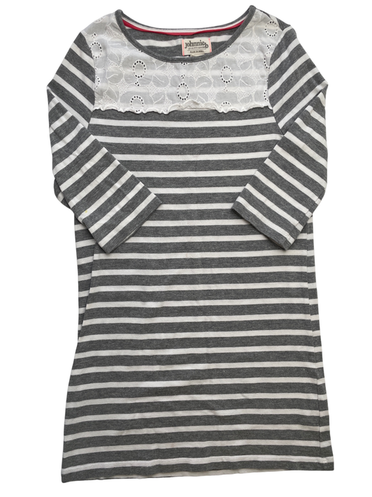 Johnnie B Dress - Gray Stripes + Lace | size 9/10