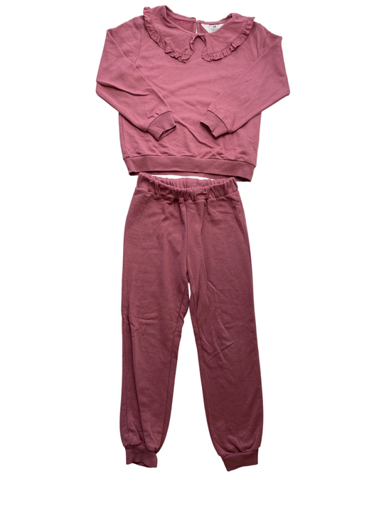 H&M 2 Piece Ensemble - Pink Peter Pan Collar Sweatshirt + Joggers | size 7