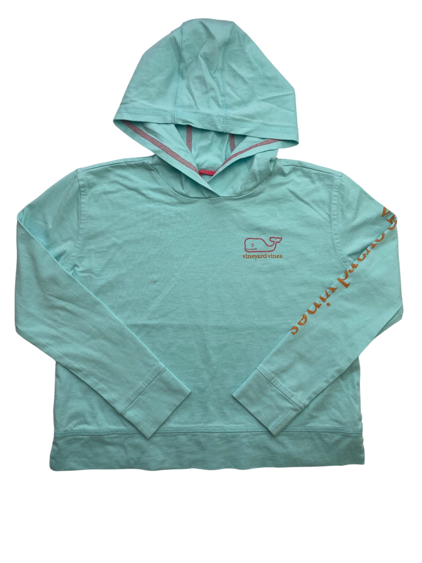 Vineyard Vines Long Sleeve T-Shirt - Blue Print Glitter Logo + Hood | size 7/8