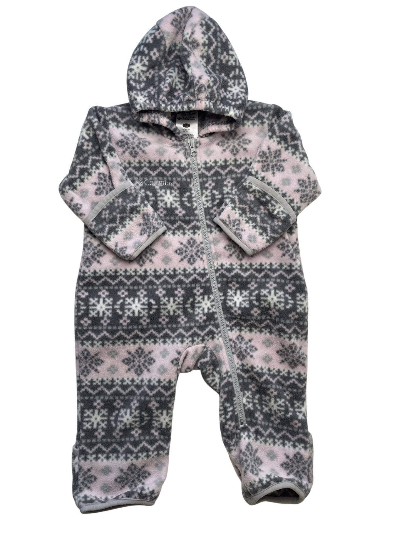 Columbia Onesie - Gray Fleece Snowflake Pattern | size 12 Months