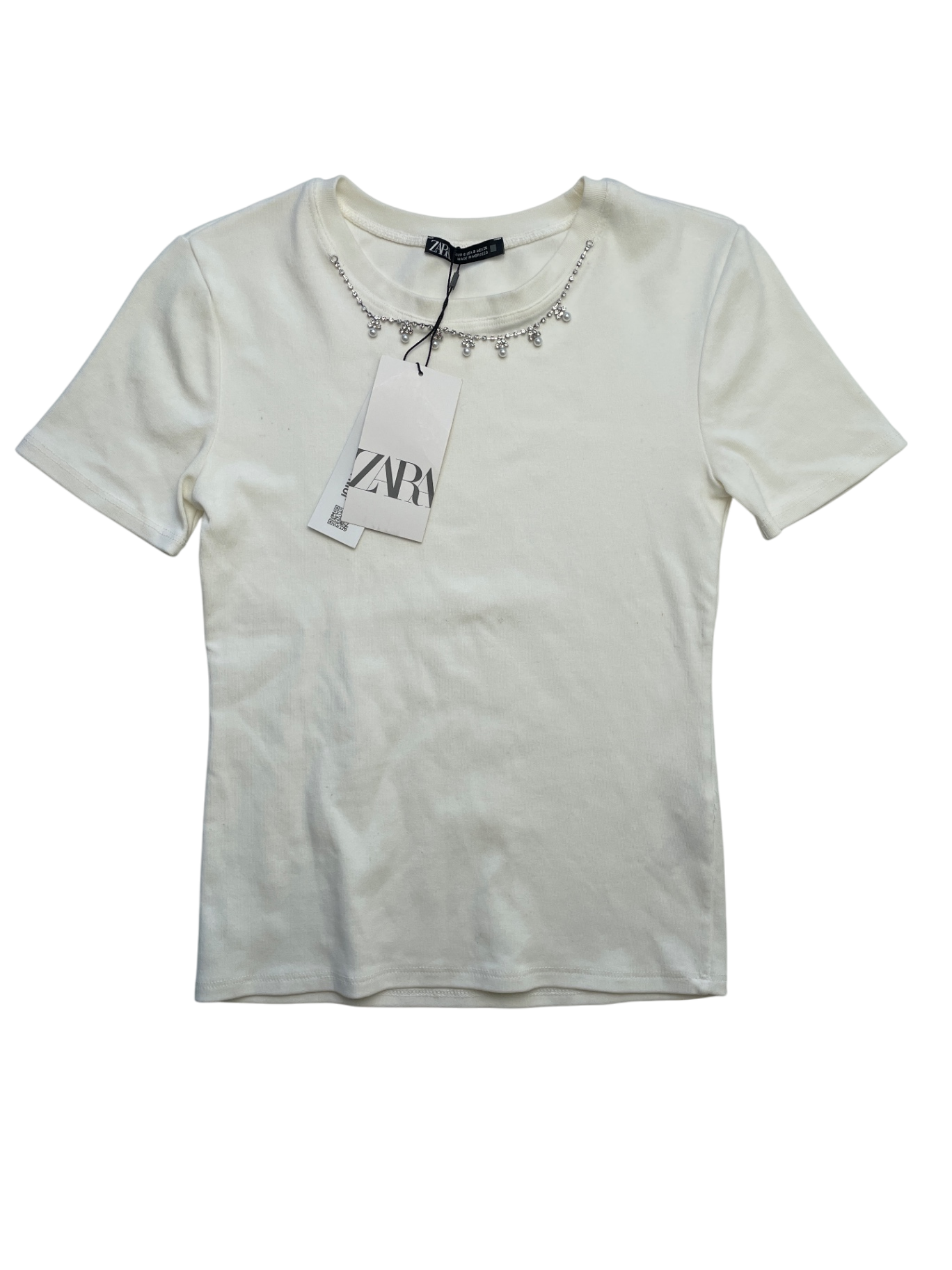 Zara Shirt - White T-Shirt w/ Necklace Embellishment (Adult Size) | size 14/16