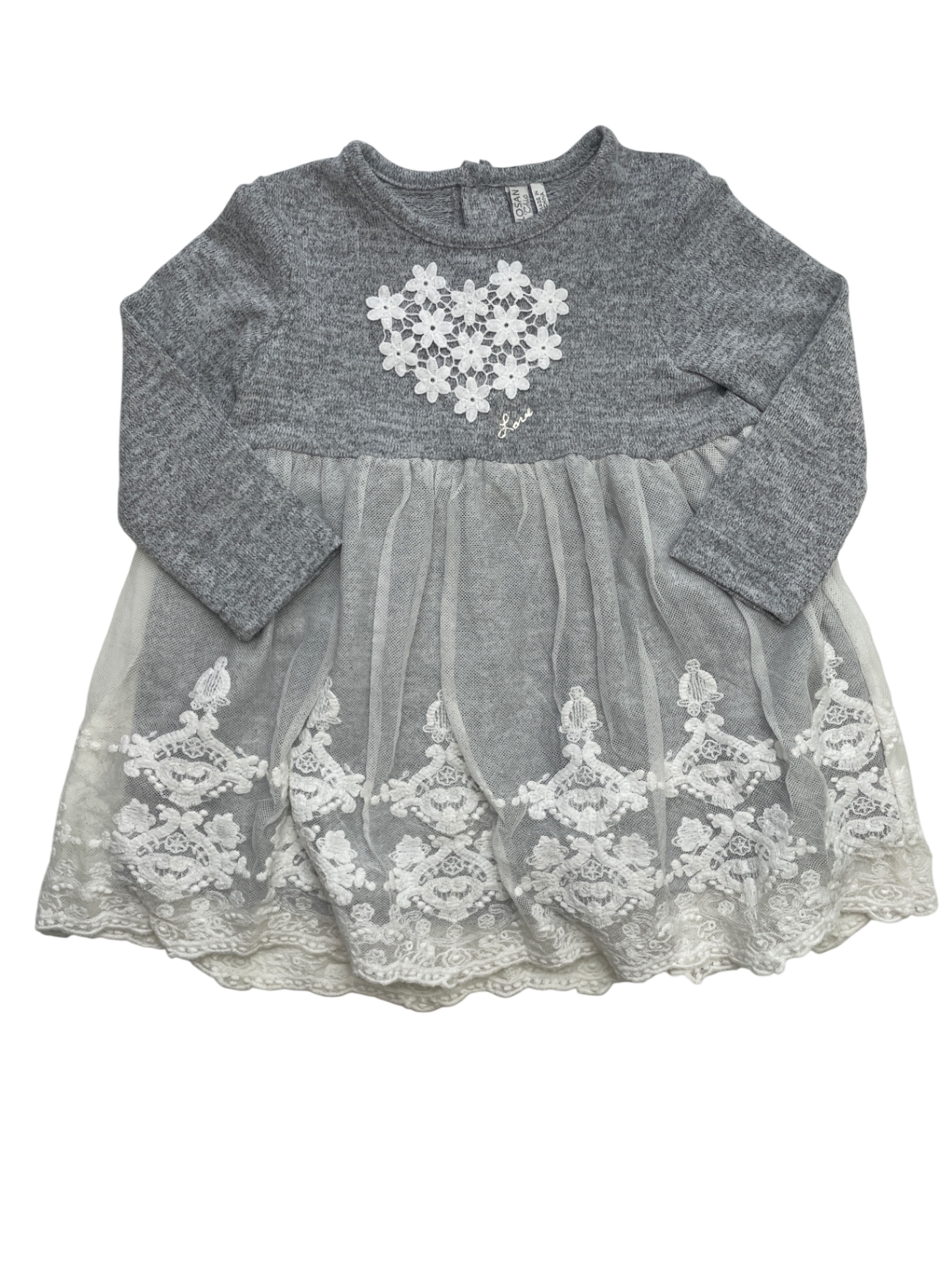 Losan Dress - Gray Knit Tulle Flower Appliqué | size 9 - 12 Months