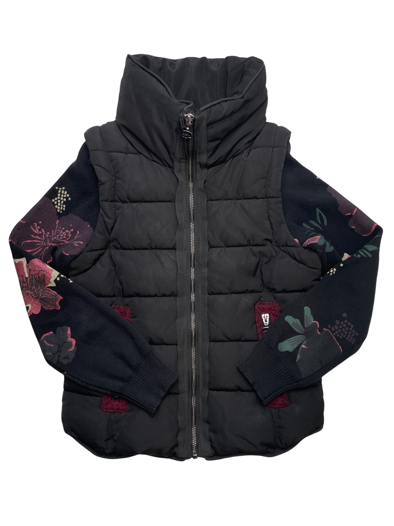 Desigual Jacket/Coat - Black Puffer Vest w/ Knit Sleeves | size 9/10
