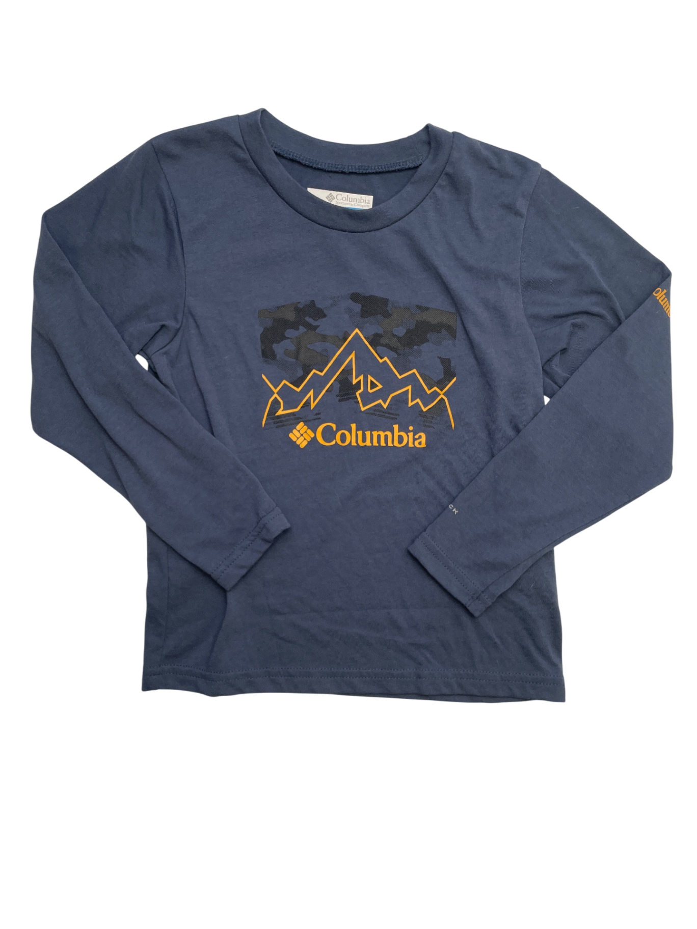 Columbia Long Sleeve T-Shirt - Navy Blue Yellow Logo/Mountain | size 4T/5T