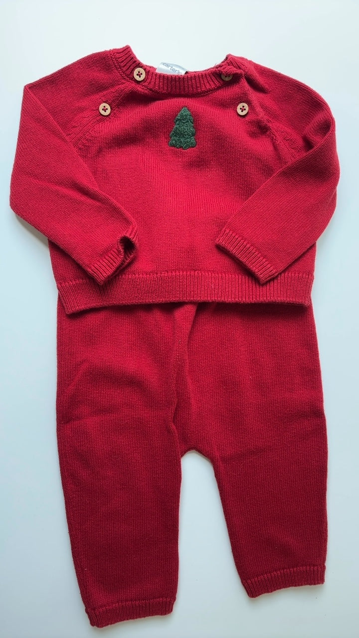 Carter's 2 Piece Ensemble - Red Knit Holiday Set | size 6 Months