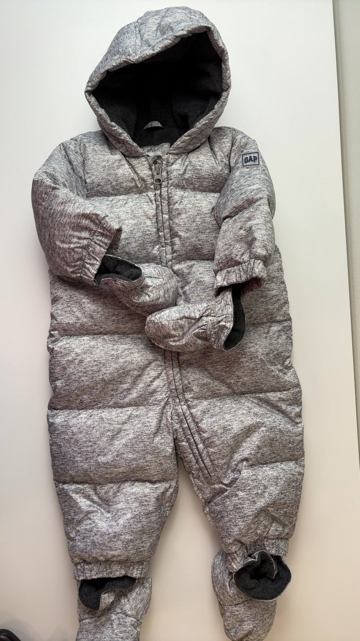BabyGap Snow Pants & Suits - Gray Fleece Lined One Piece with Snap on Mittens + Booties | size 6 -12 Month