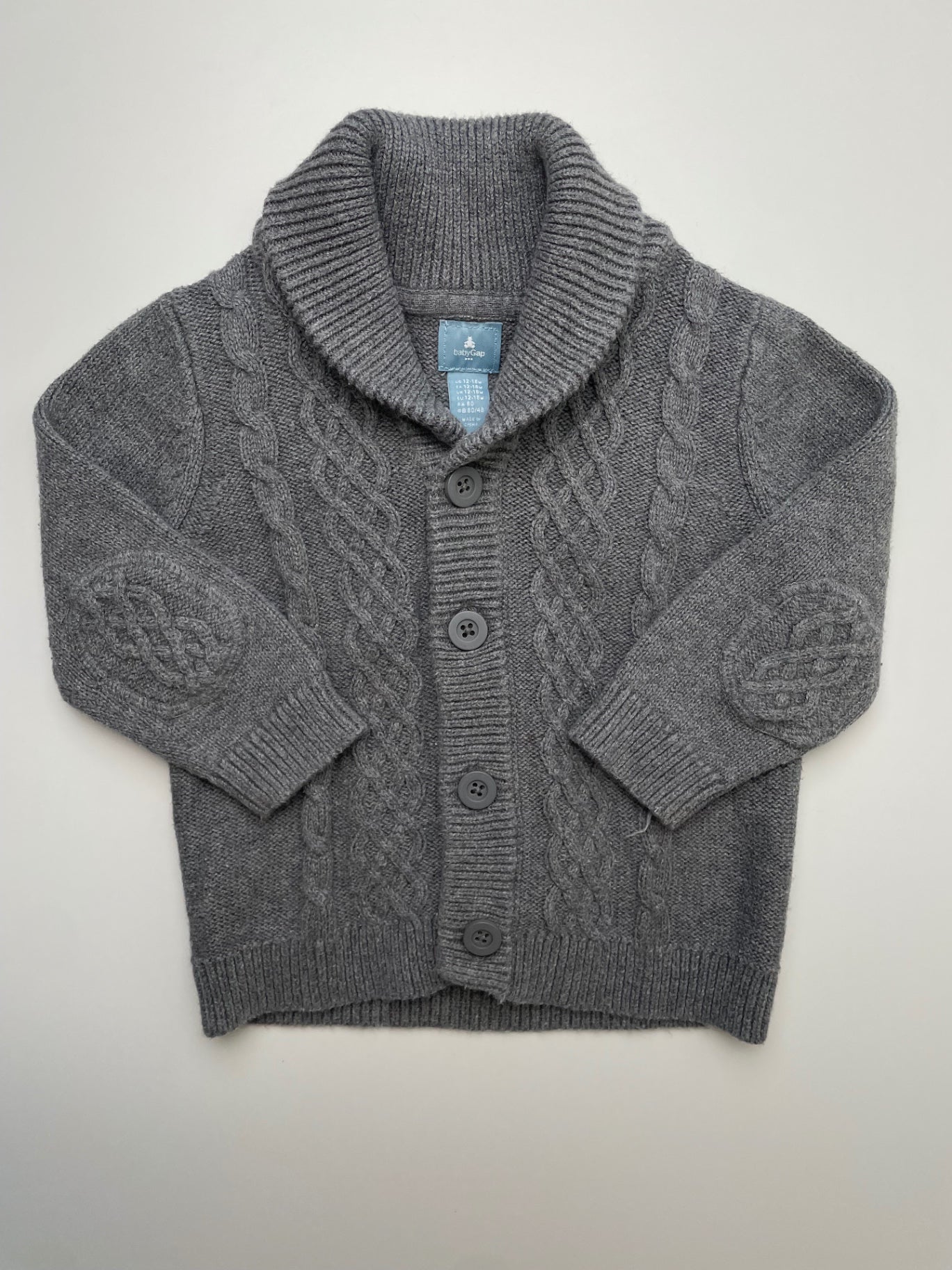 Baby Gap Sweater - Gray Cable Knit Cardigan w/ Collar | size 12 - 18 Months