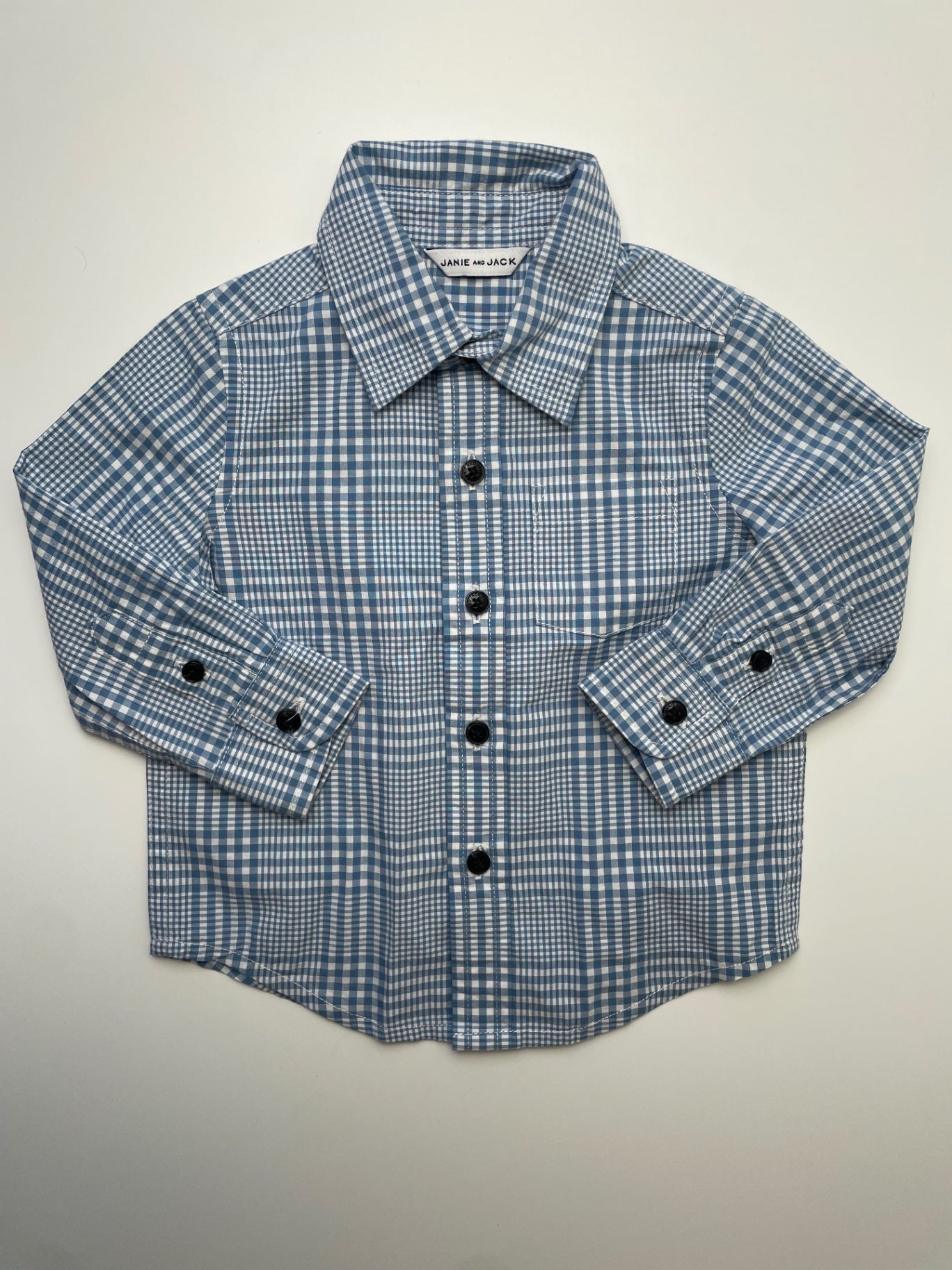 Janie and Jack Shirt - Blue Plaid Button Up | size 6 - 12 Months