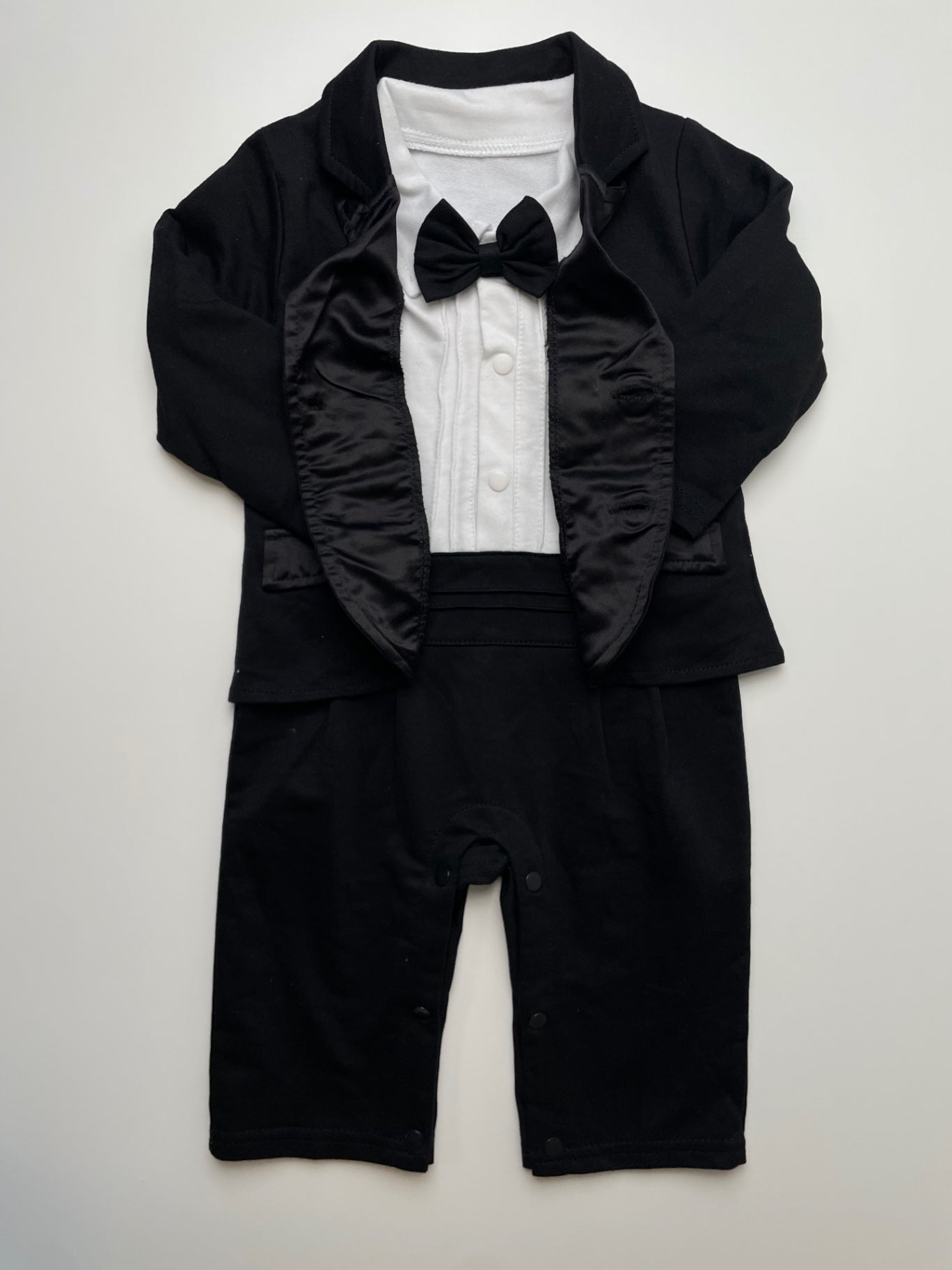 Dandelion Kids 2 Piece Ensemble - Black Suit Onesie w/ Bowtie + Blazer | size 12 - 18 Months