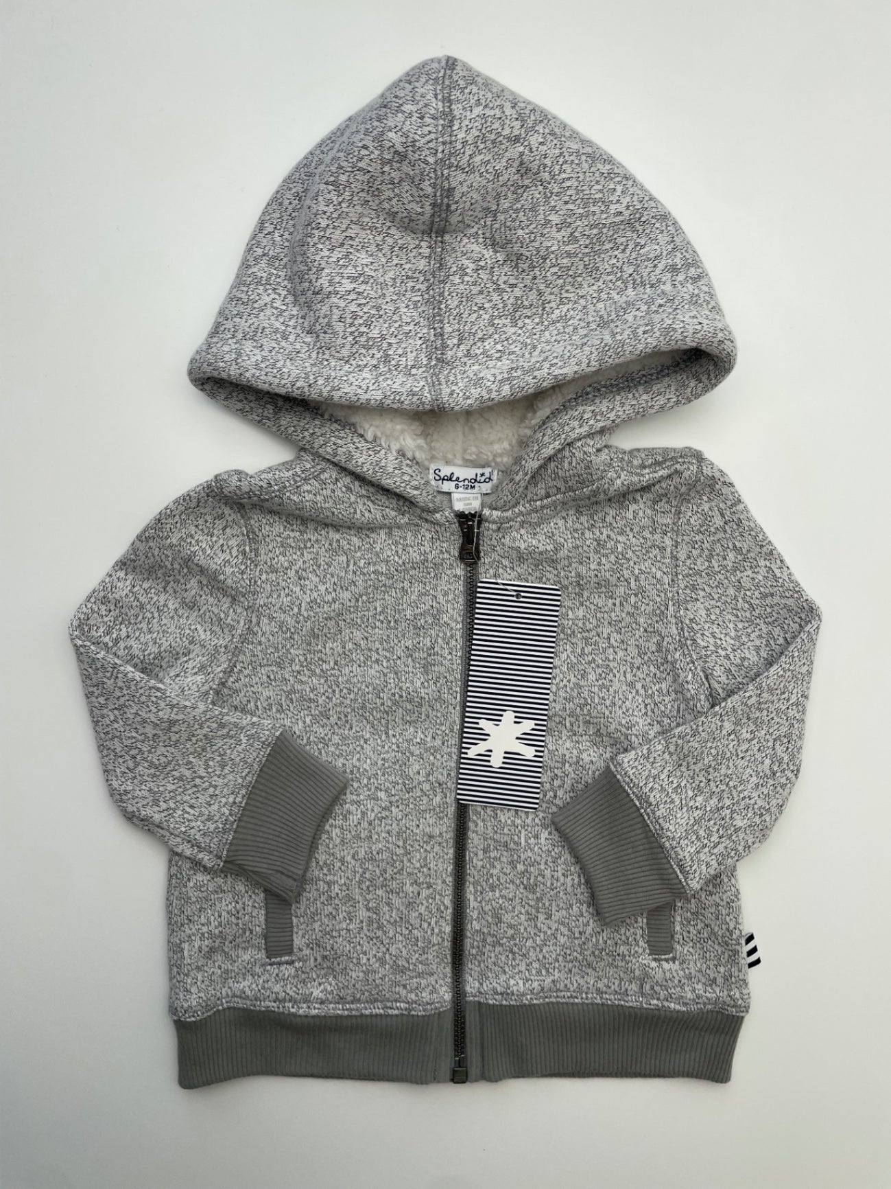 Splendid Sweatshirt - Gray Full Zip w/ Fur Line Hood | size 6 - 12 Months
