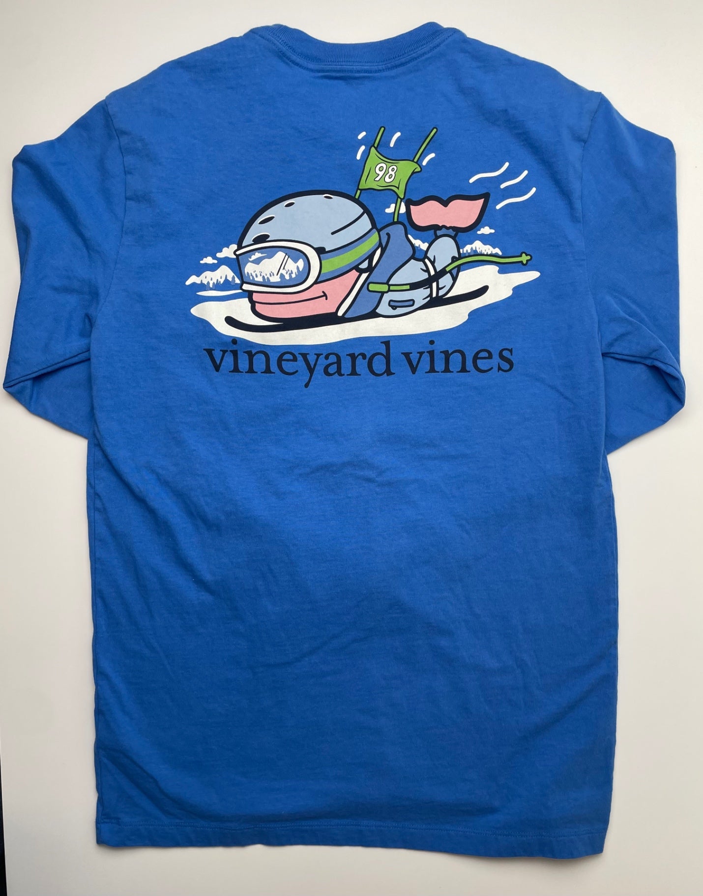 Vineyard Vines Long Sleeve T-Shirt - Blue Skiing Whale Graphic (Adult Size) | size XS