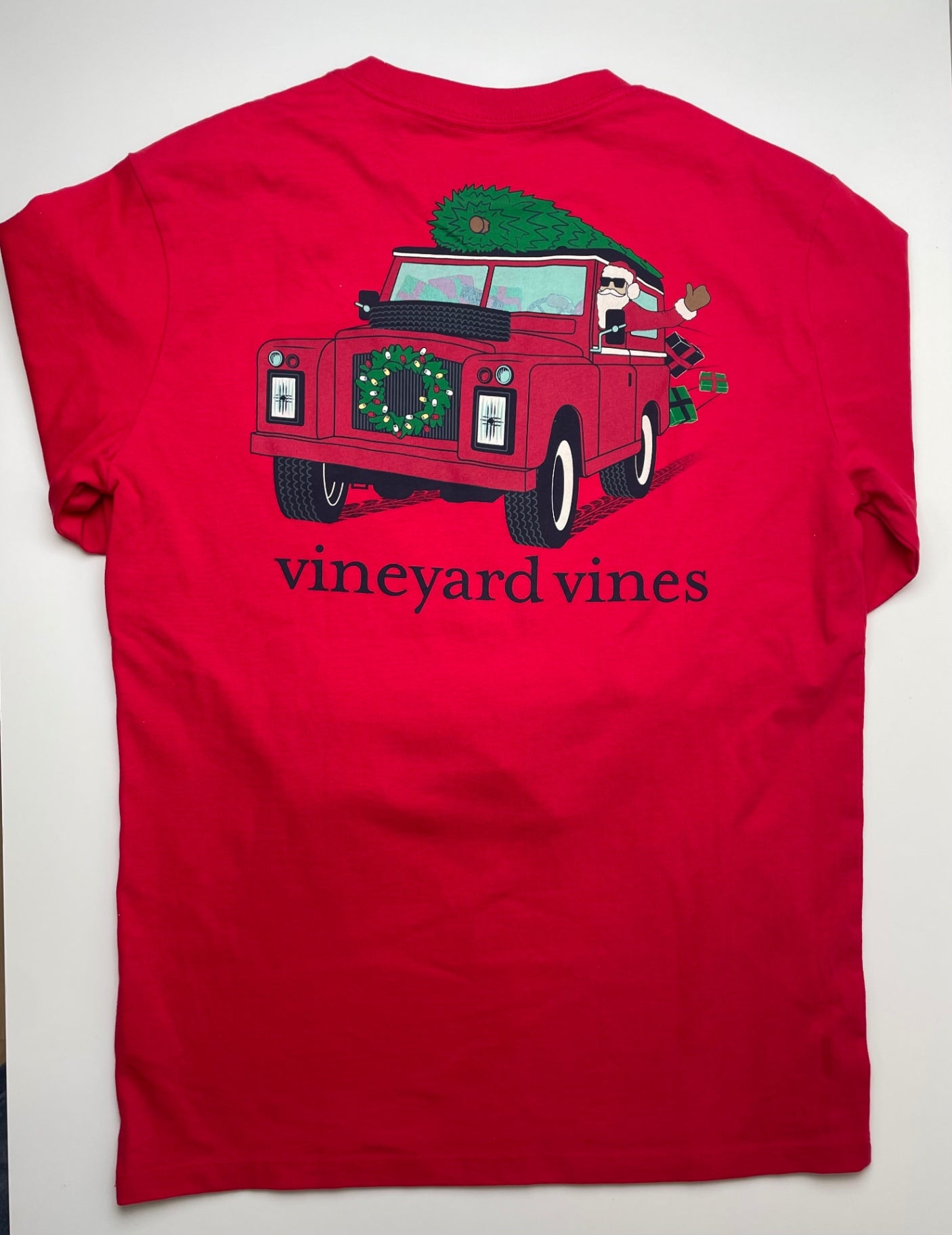 Vineyard Vines Long Sleeve T-Shirt - Red Santa Truck Graphic (Adult Size) | size XS