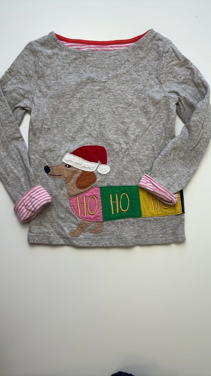 Mini Boden Long Sleeve T-Shirt - Gray Christmas - Ho, Ho, Ho | size 5T/6
