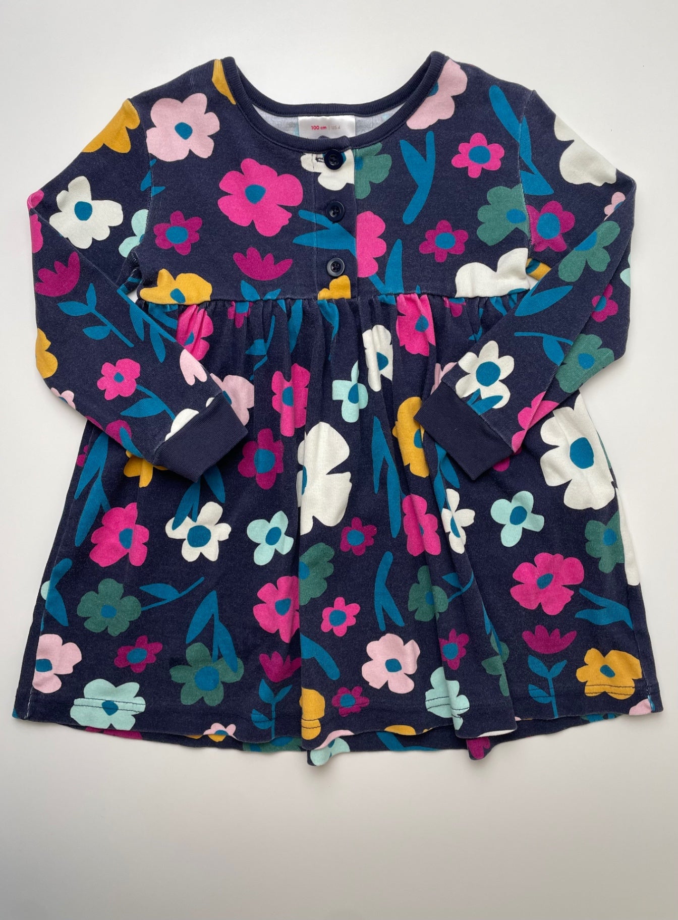 Hanna Andersson Dress - Navy Blue Long Sleeve Flowers | size 4T