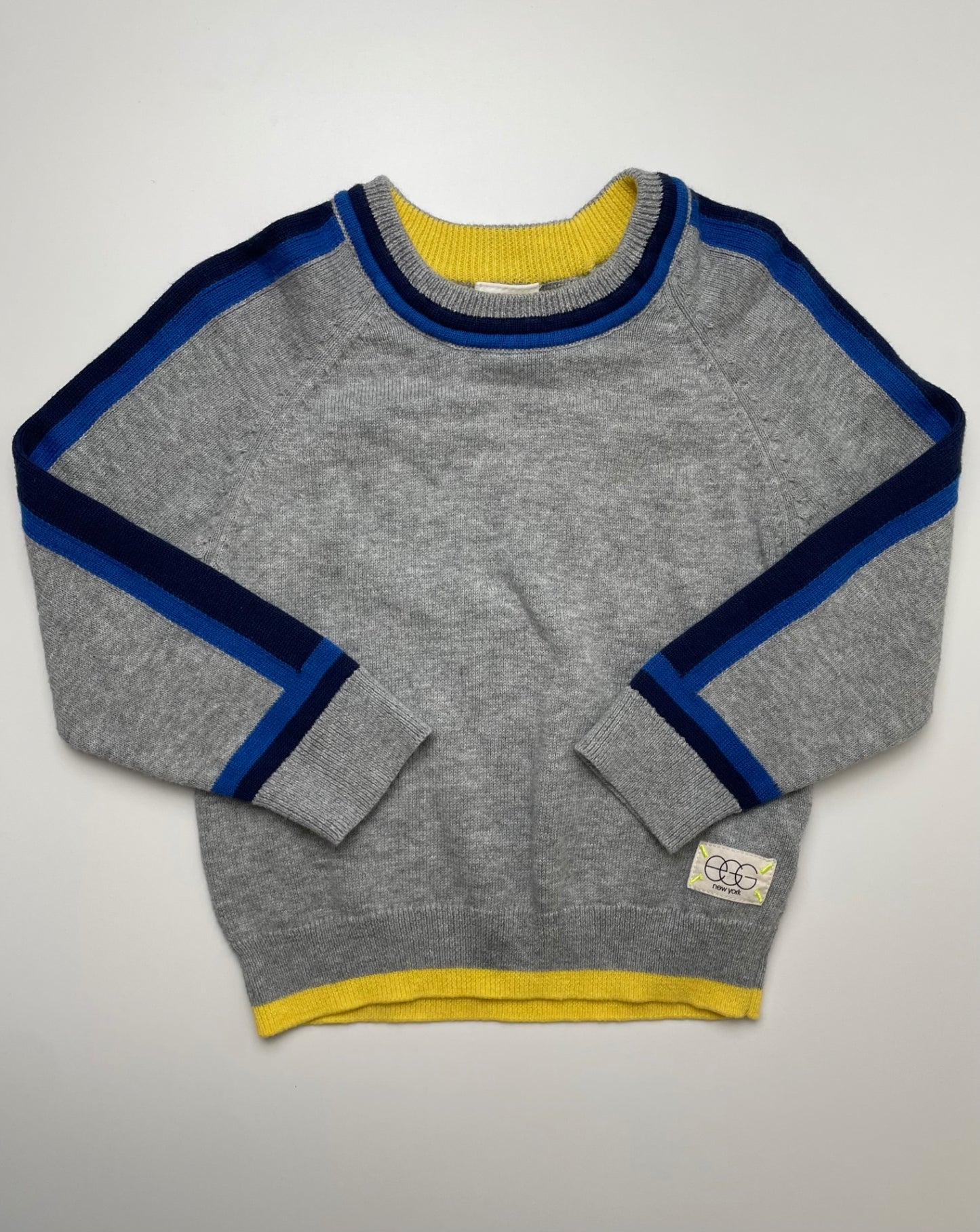 EGG New York Sweater - Gray Blue Striped Sleeves | size 18 Months