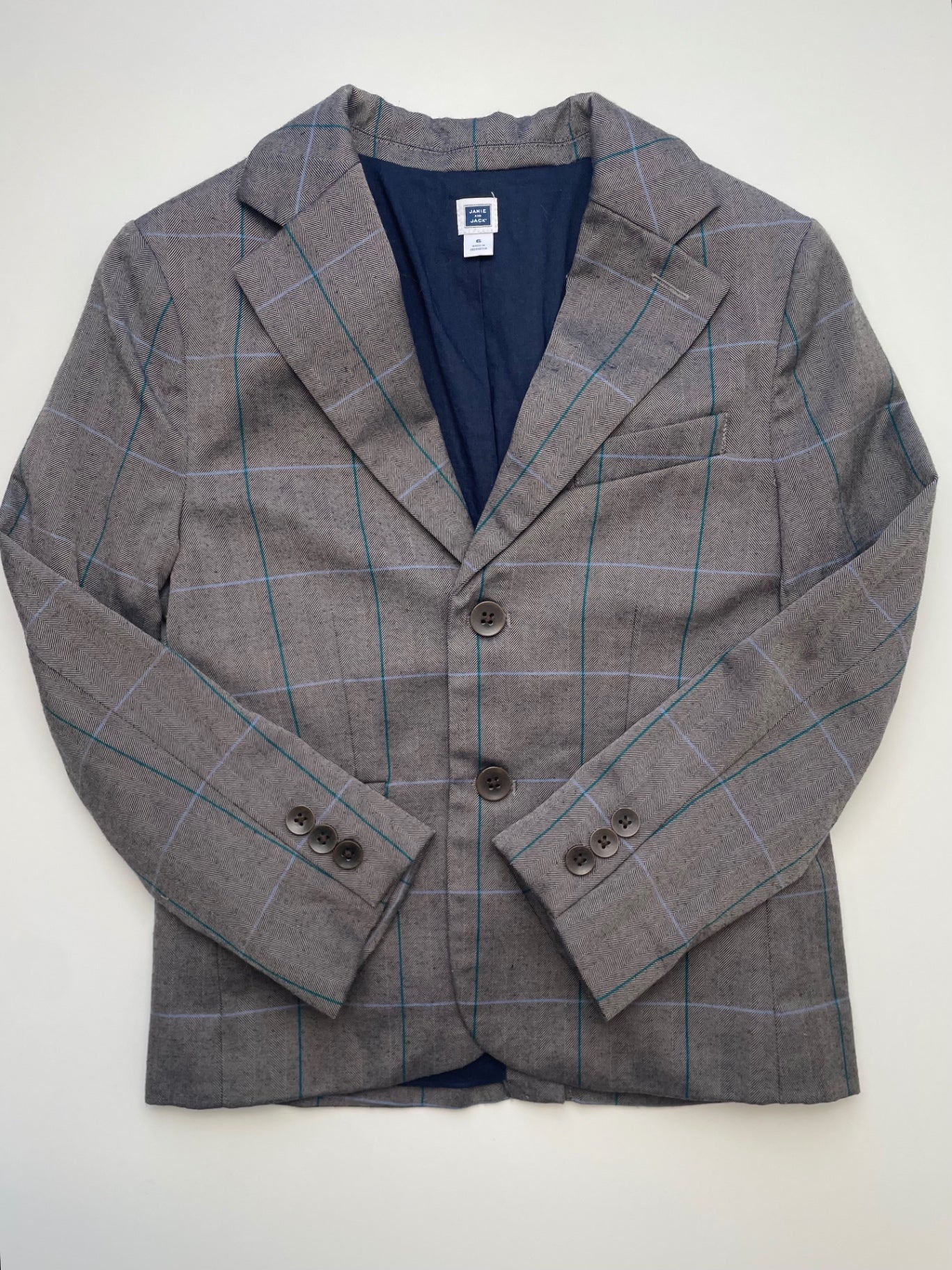 Janie and Jack Blazer - Gray Herringbone + Grid | size 6