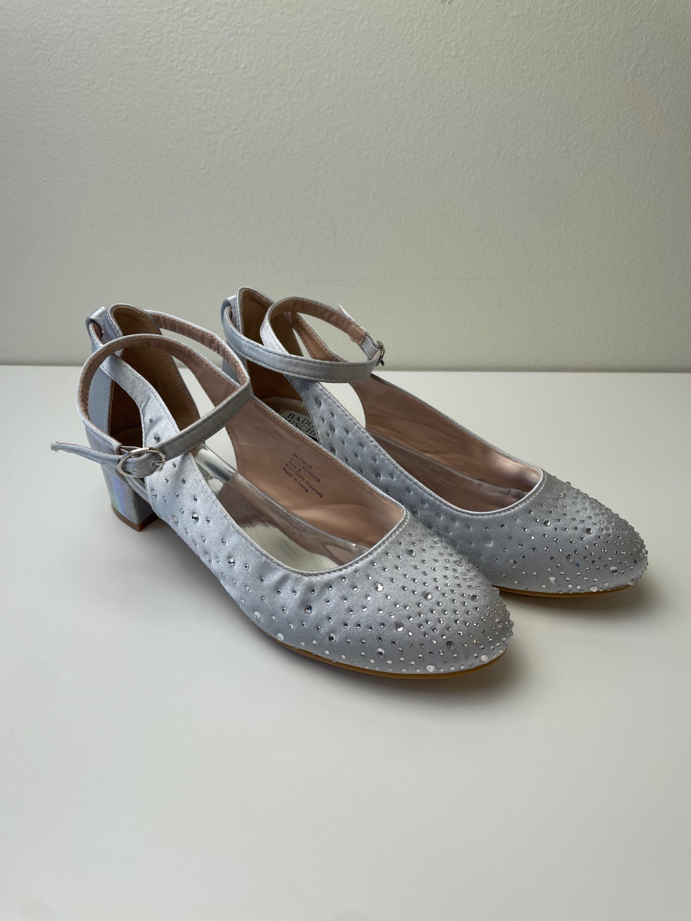 Badgley Mischka Shoes - Silver Bedazzled Satin Heel | size Shoe 4