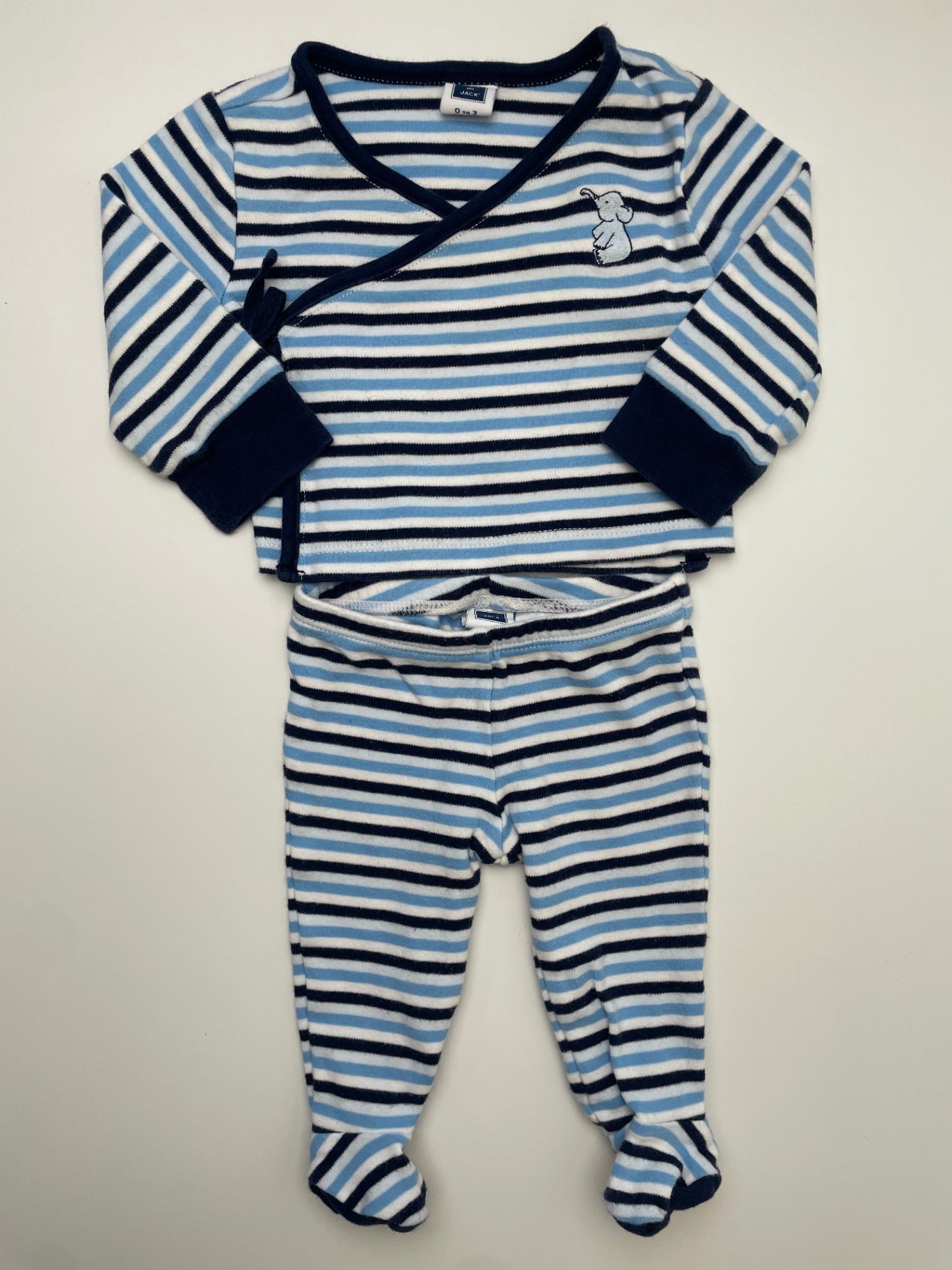 Janie and Jack 2 Piece Ensemble - Blue Striped Long Sleeve + Footie Leggings | size 0 - 3 Months