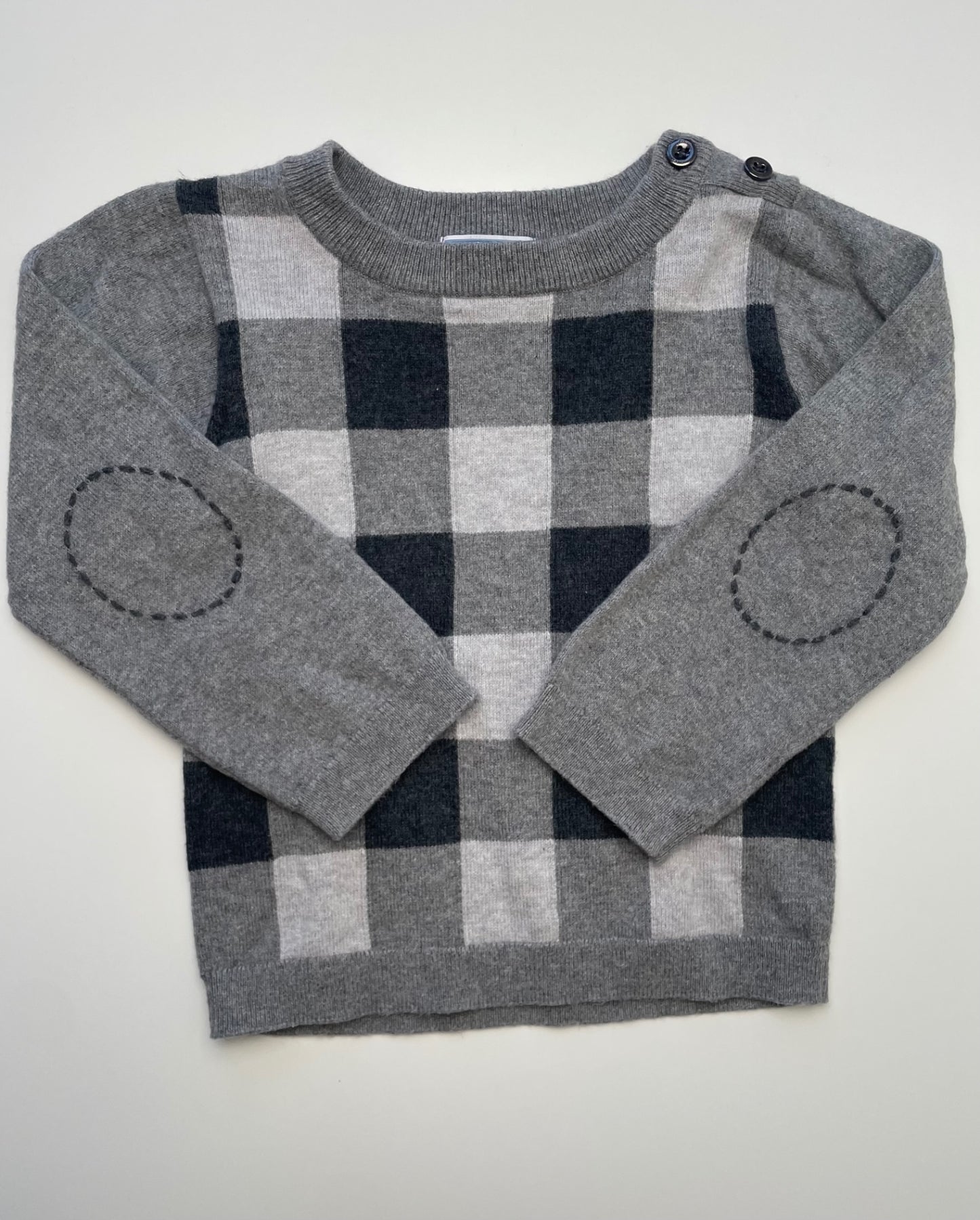Jacadi Sweater - Gray Gingham Crewneck | size 24 Months