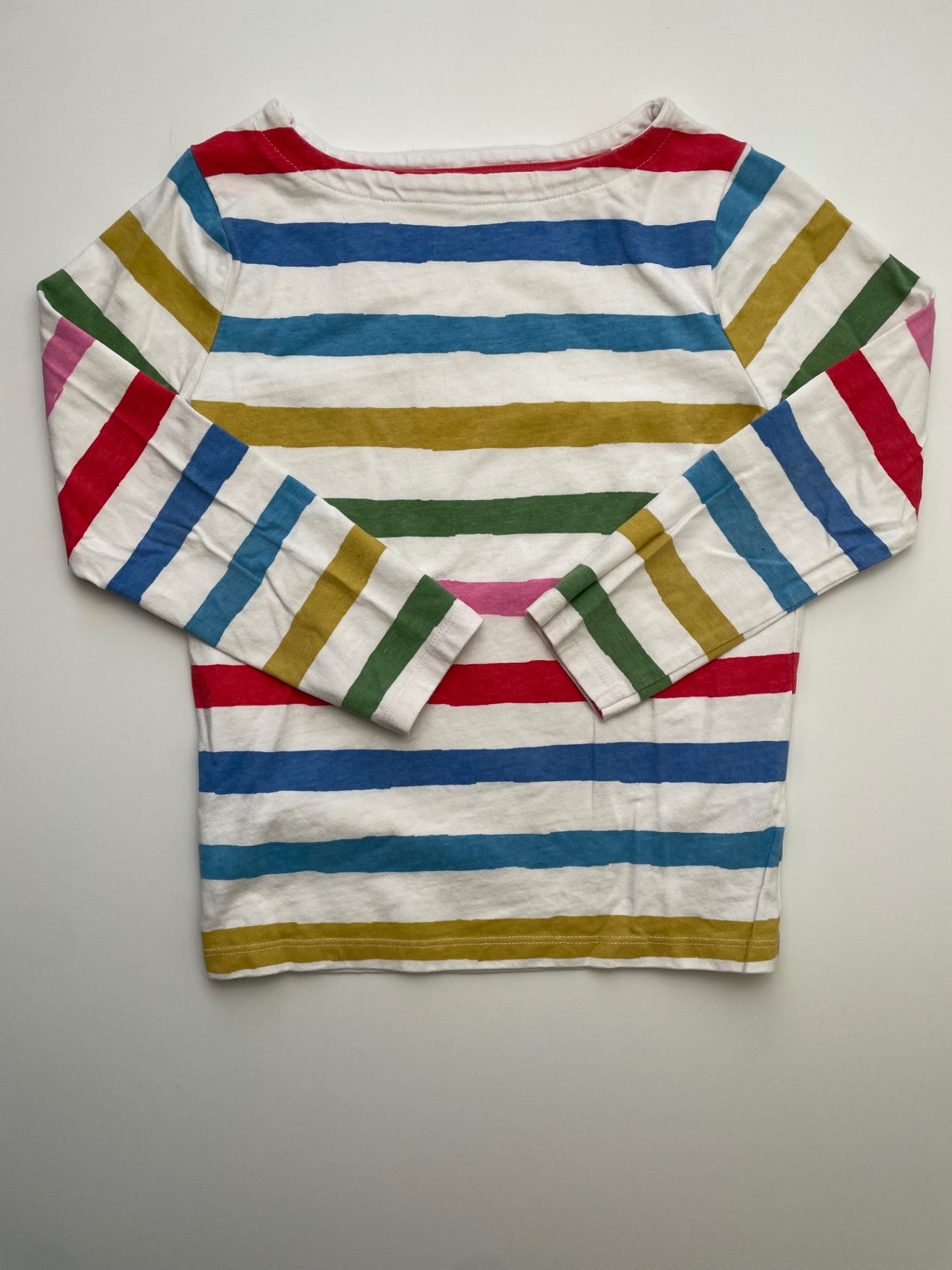 Mini Boden Long Sleeve T-Shirt - White Rainbow Stripes Boat Neck | size 6/7