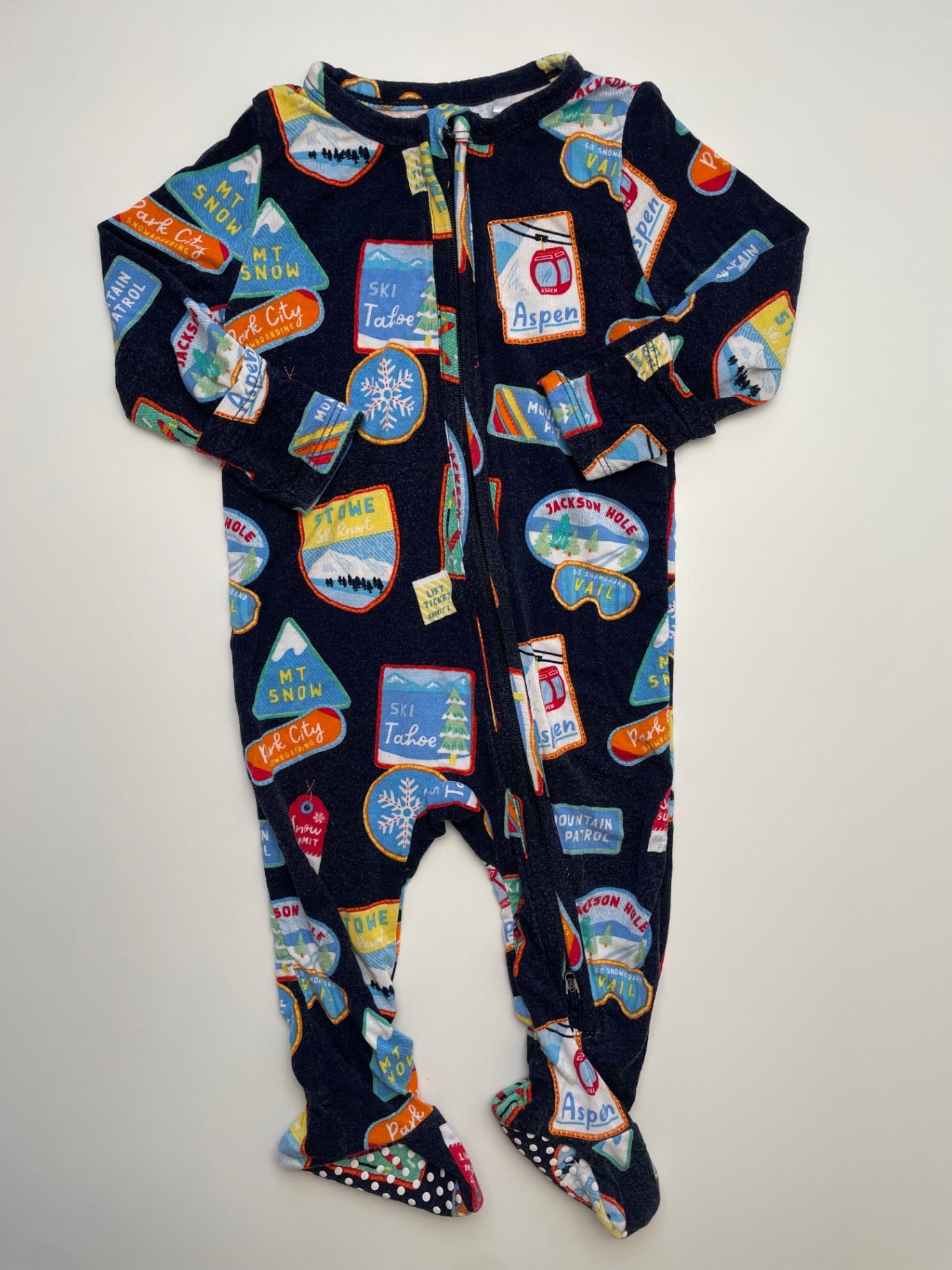 Angel Dear Onesie - Black Ski/Travel Pattern | size 3 - 6 Months