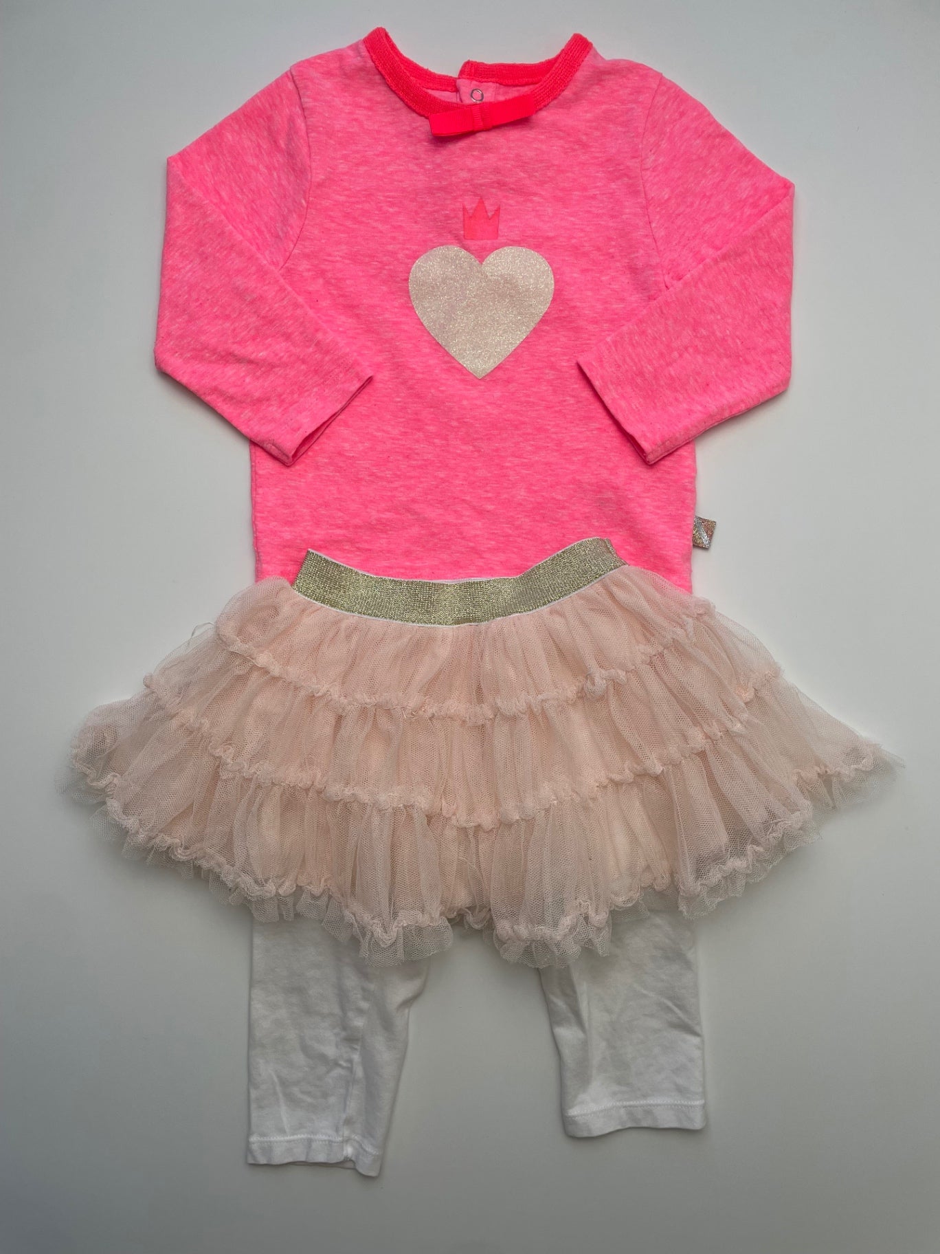 Billieblush 2 Piece Ensemble - Pink Heathered Long Sleeve + Leggings/Tutu | size 9 Months