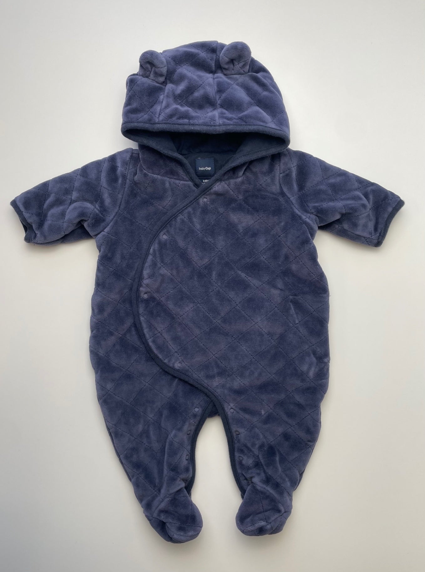 Baby Gap Onesie - Navy Blue Fleece Quilted w/ Hood | size 0 - 3 Months