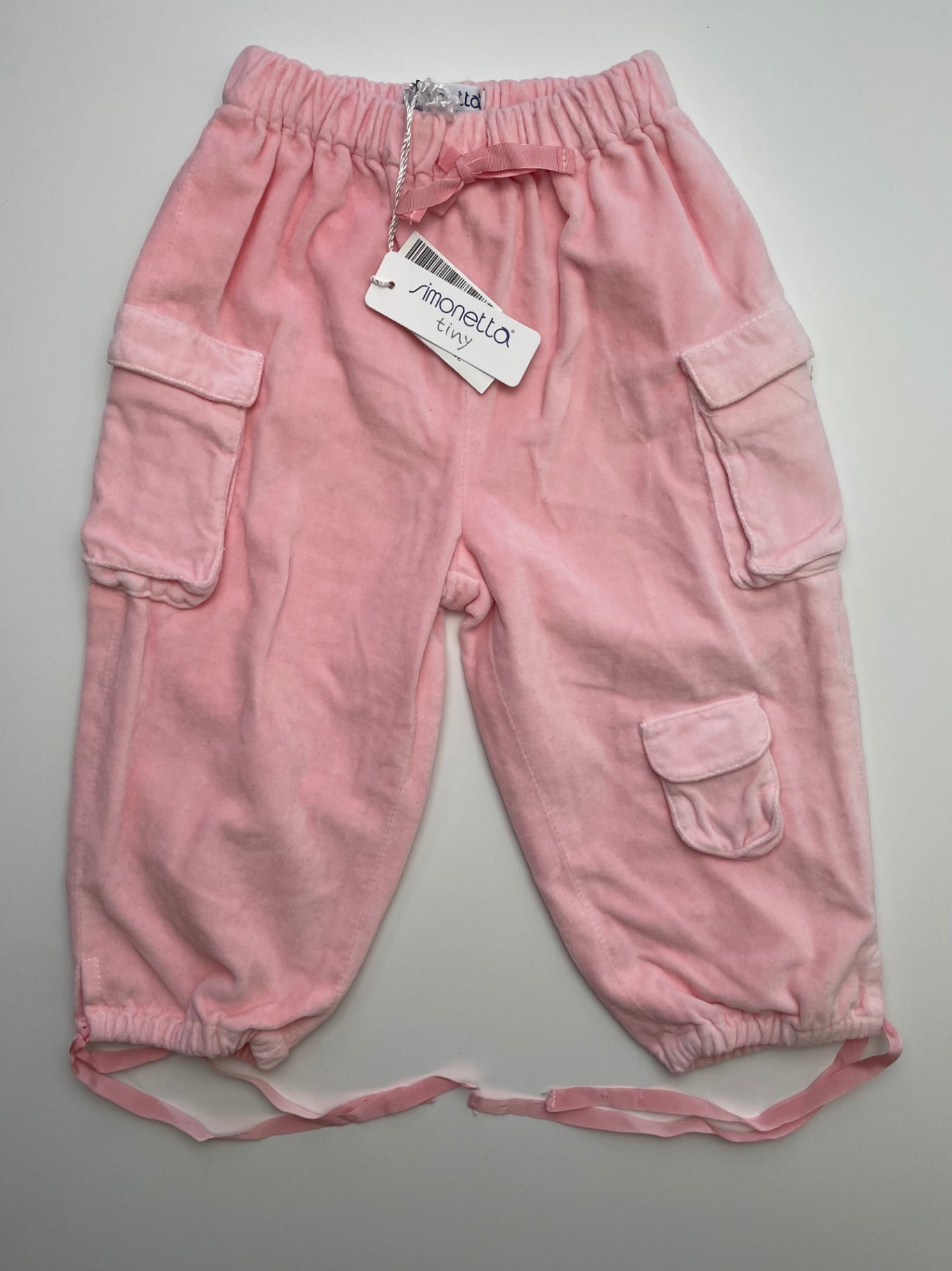 Simonetta Sweatpants - Pink Velvet Cargo Jogger 100% Cotton Made in Italy | size 12 Months