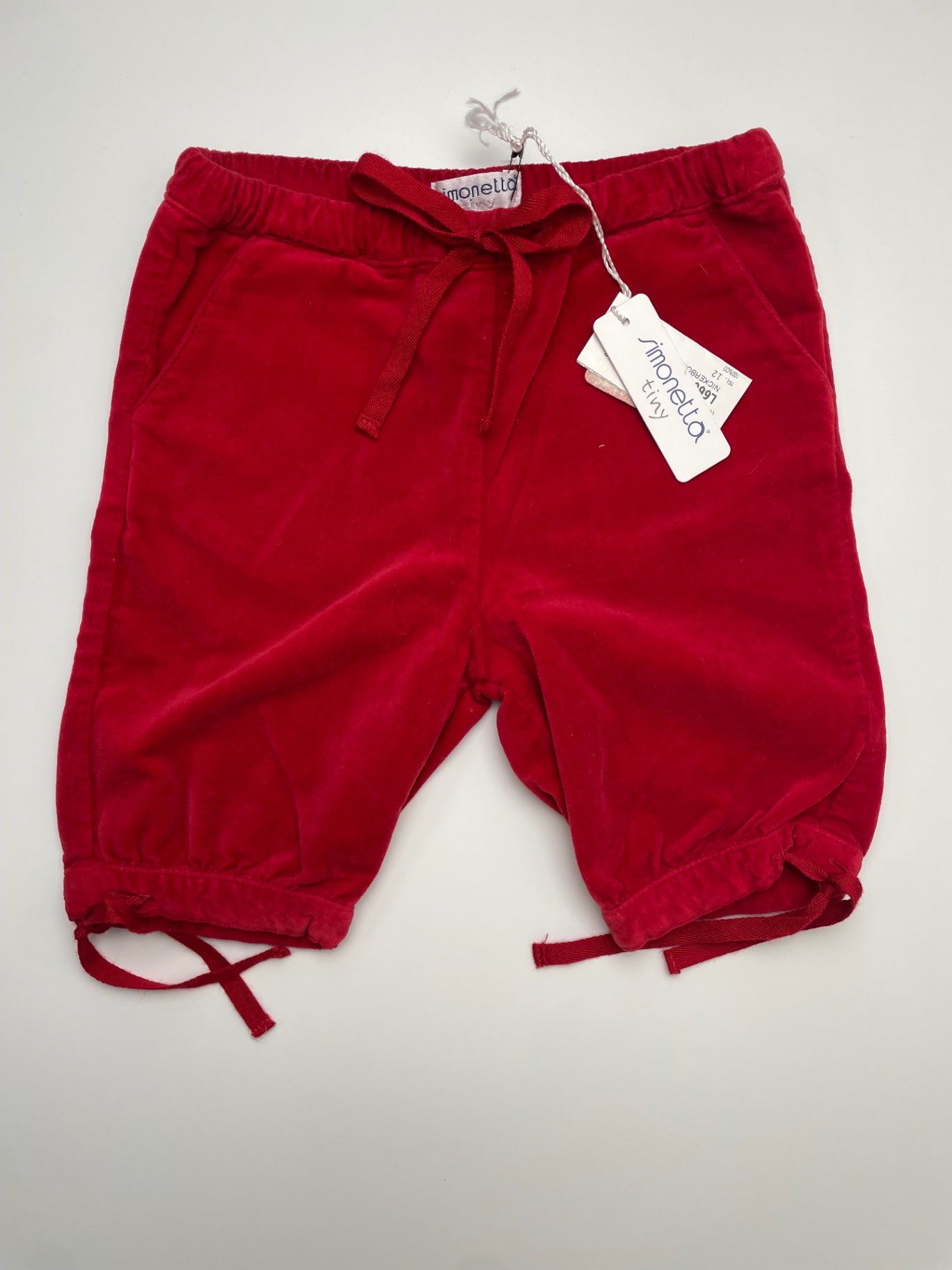 Simonetta Pants - Red Velvet 100% Cotton Made in Italy | size 12 Months
