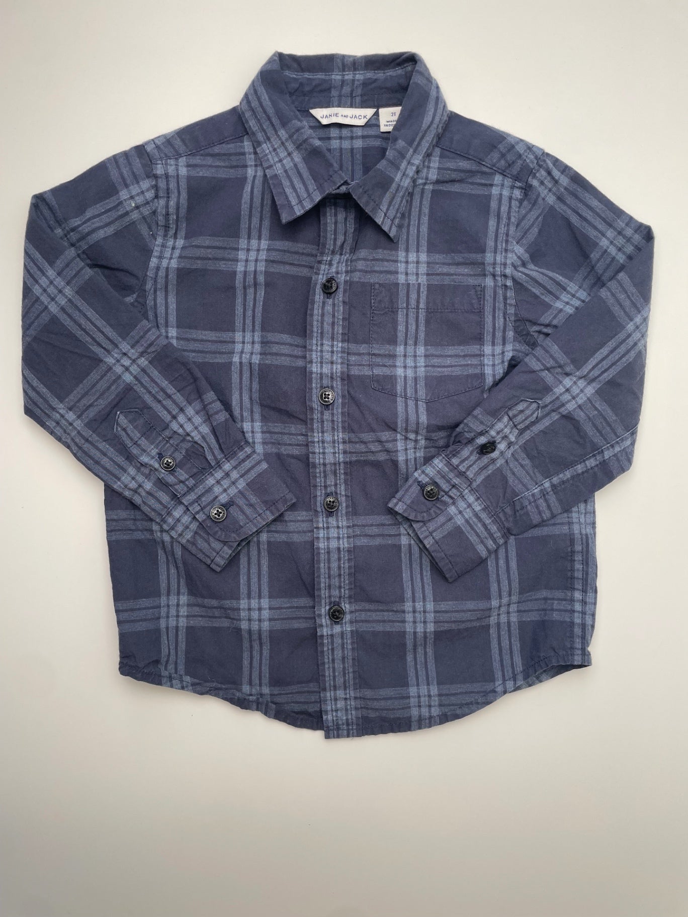 Janie and Jack Shirt - Navy Blue Plaid Button Up | size 2T