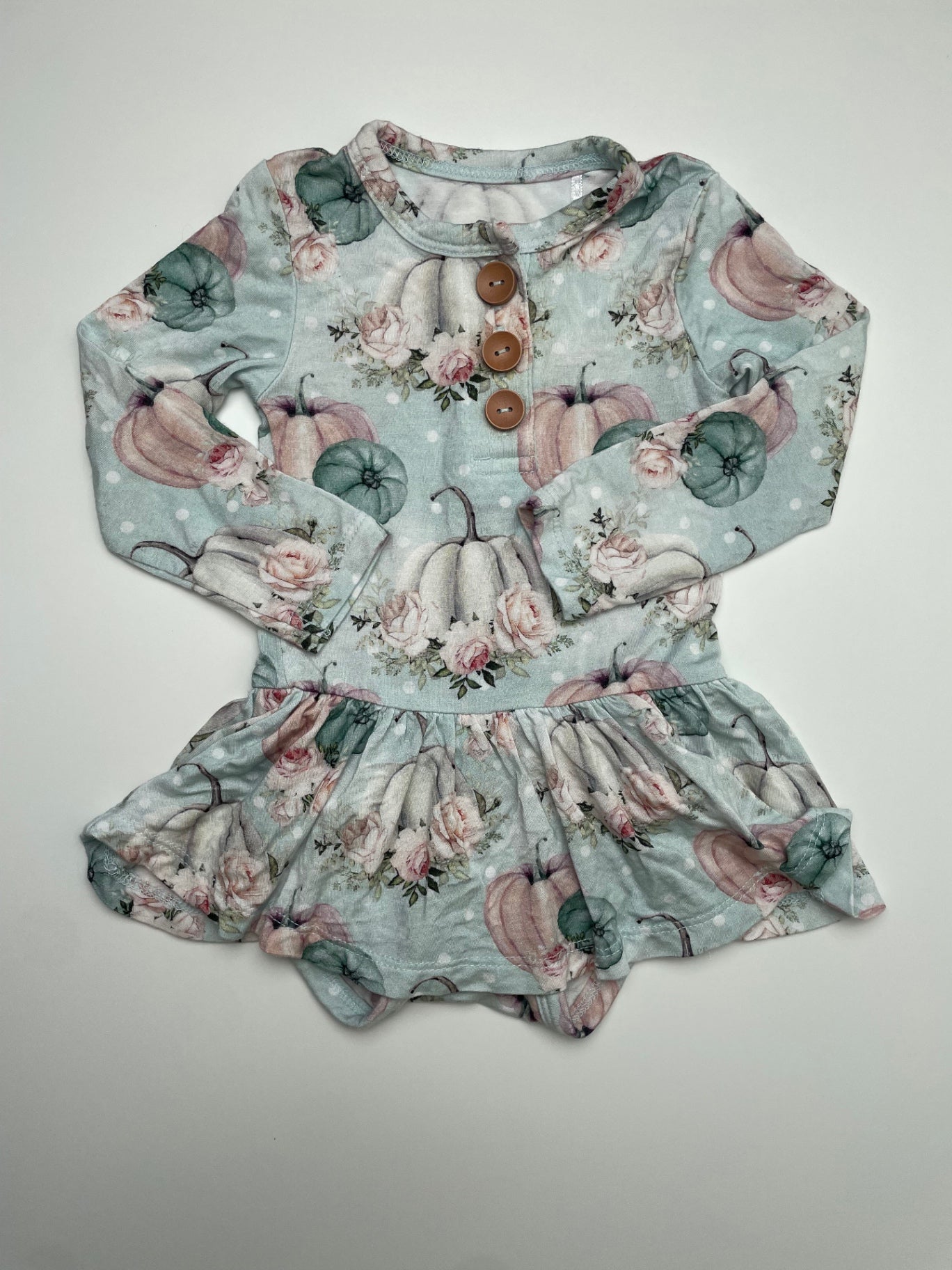 Posh Peanut Onesie - Blue Pumpkins + Flowers | size 3 - 6 Months