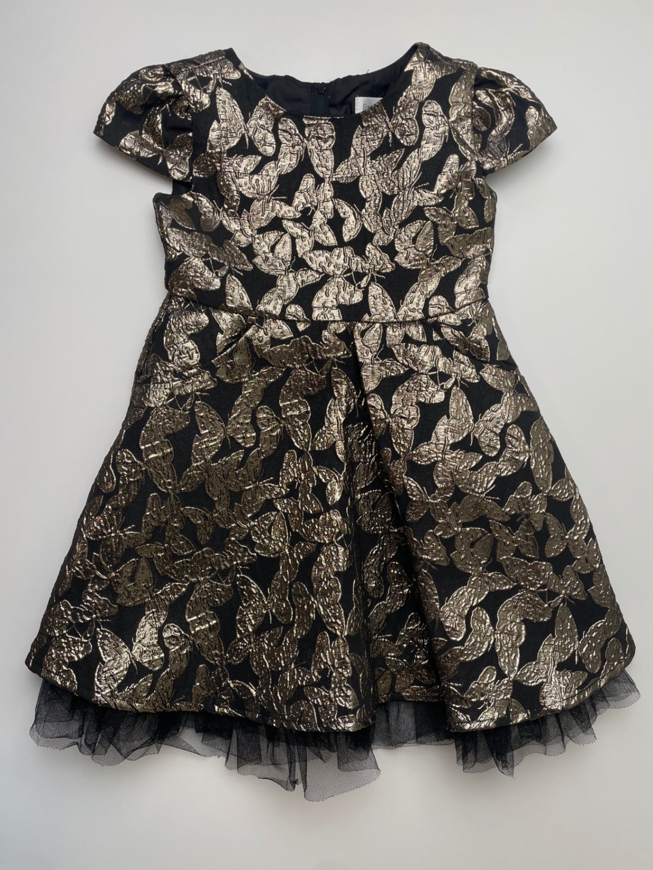 Little Angels by Us Angels Dress - Gold Short Sleeve Metallic Butterflies | size 3T