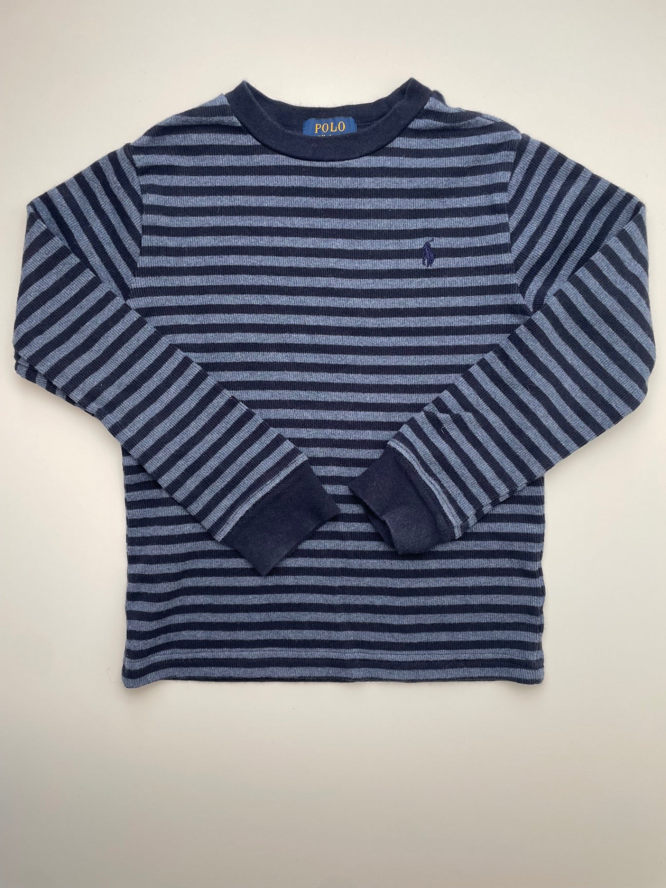 Polo Long Sleeve T-Shirt - Navy Blue Striped Ribbed | size 5T