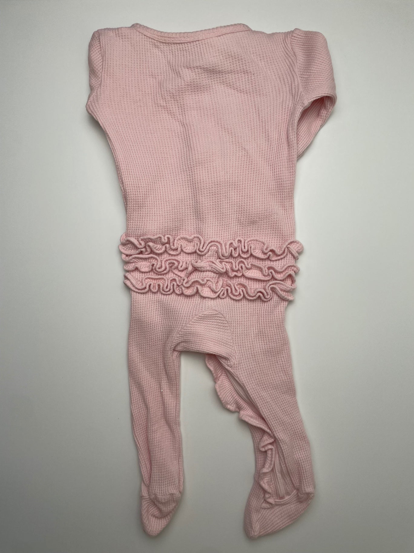 Spearmint Love Onesie - Pink Waffle Knit Ruffles | size 6 - 9 Months