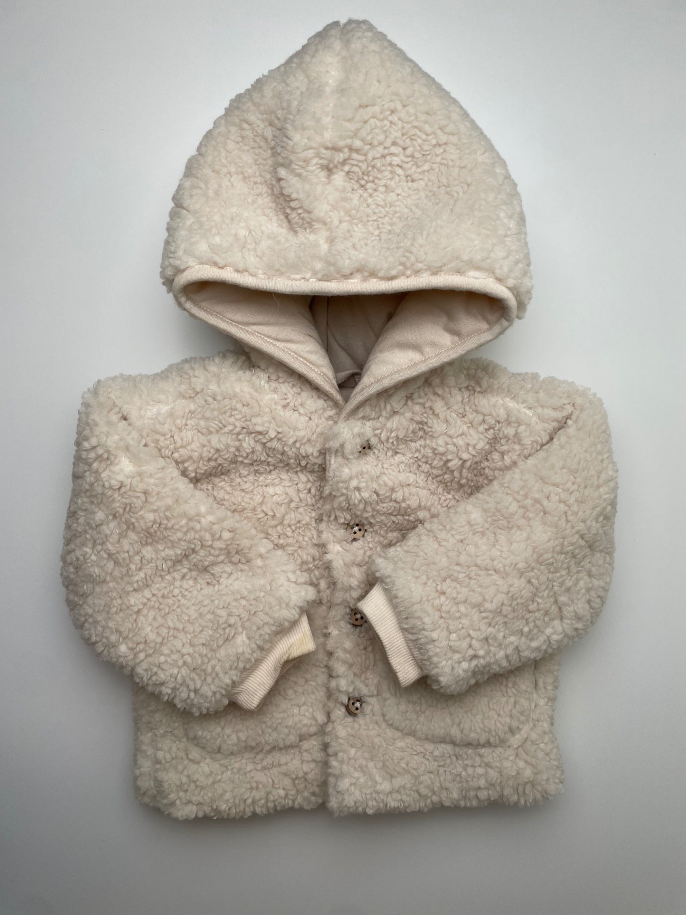 Mudpie Jacket/Coat - Cream Sherpa w/ Hood | size 6 - 9 Months