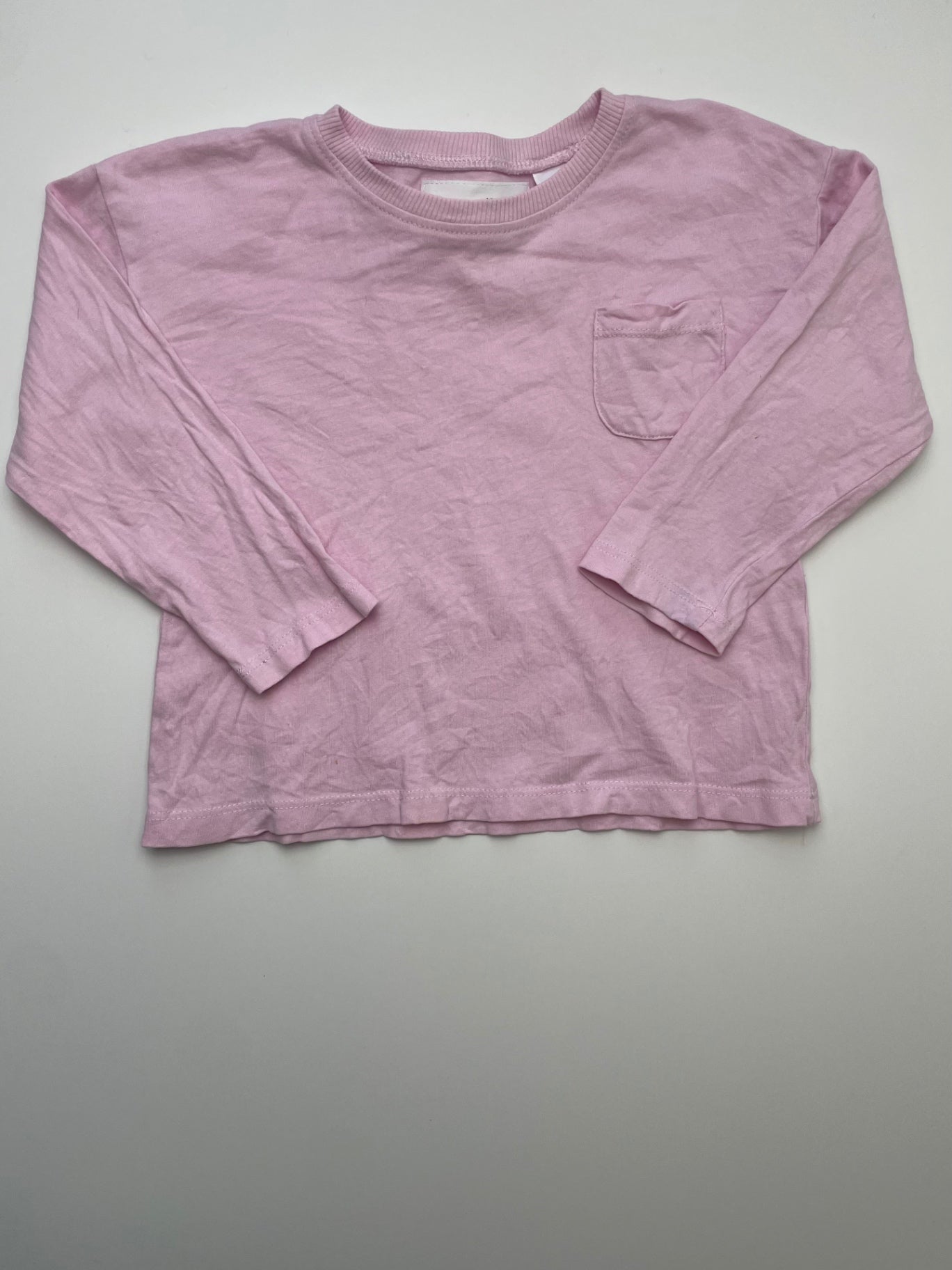 Zara Long Sleeve T-Shirt - Pink Solid Front Pocket | size 12 - 18 Months