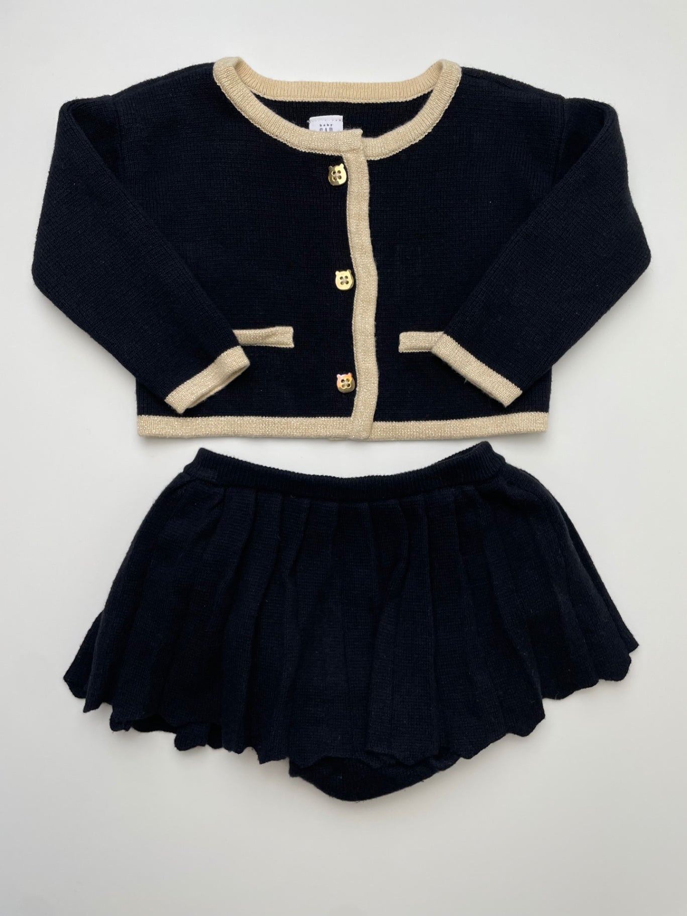 Baby Gap 2 Piece Ensemble - Black Metallic Trim Cardigan + Knit Skirt | size 6 -12 Months