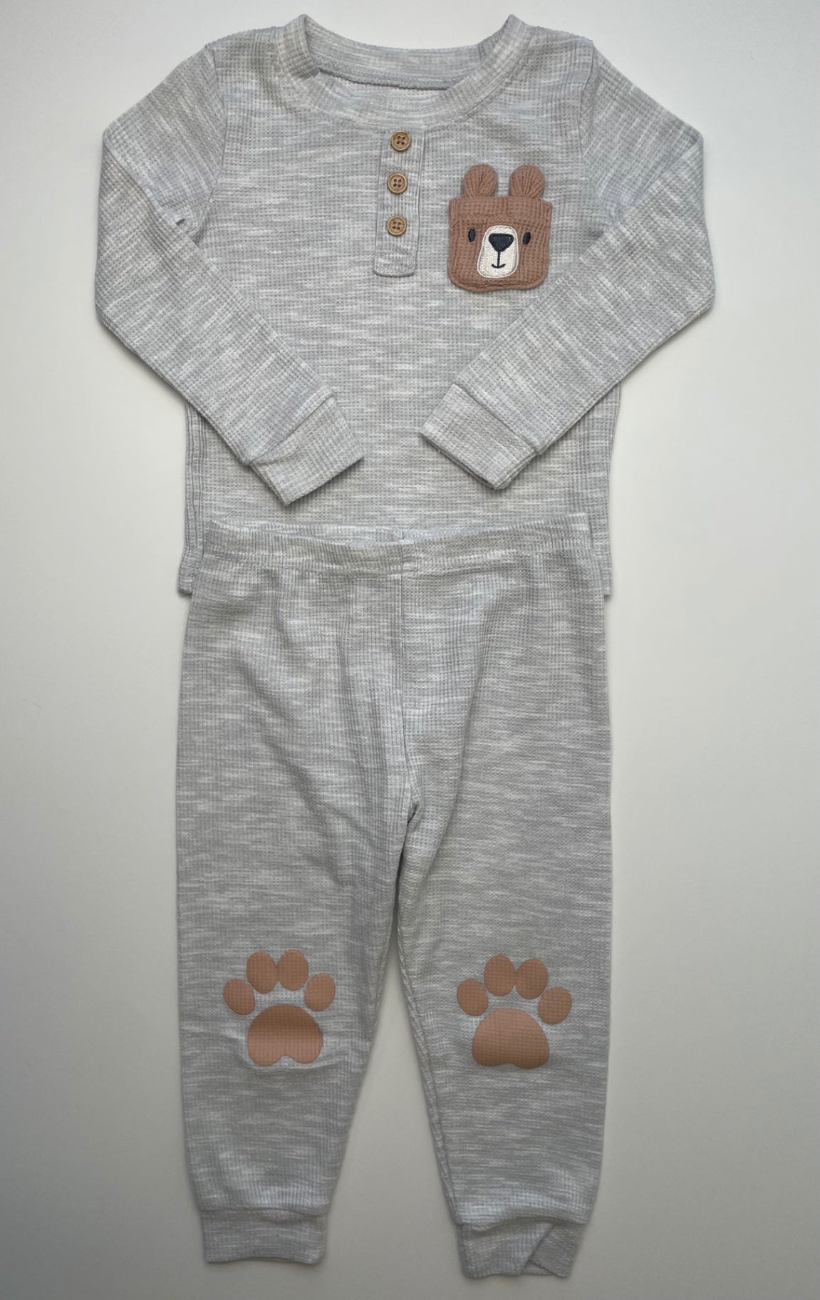Bearpaw 2 Piece Ensemble - Gray Waffle Knit Henley + Leggings | size 18 Months