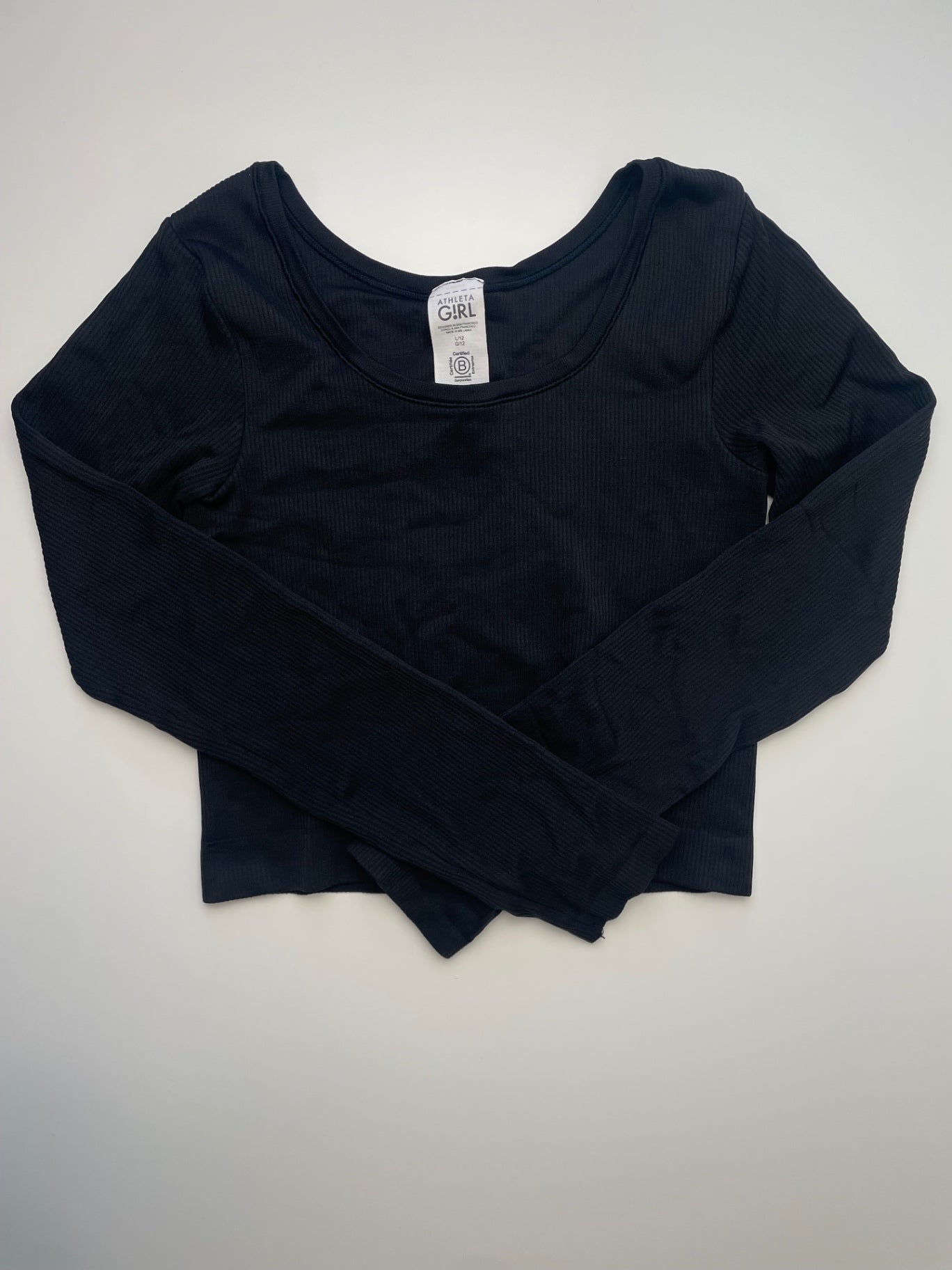 Athleta Girl Long Sleeve T-Shirt - Black Ribbed Athletic | size 12