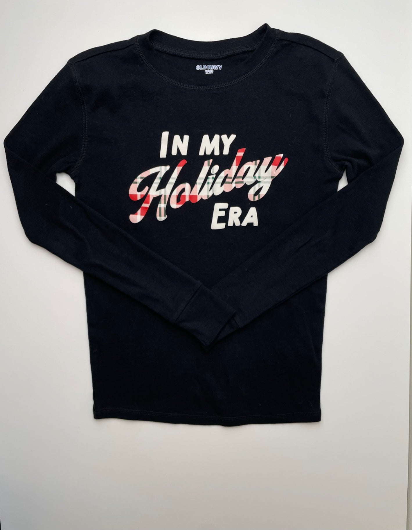Old Navy Long Sleeve T-Shirt - Black 'In My Holiday Era' | size 12
