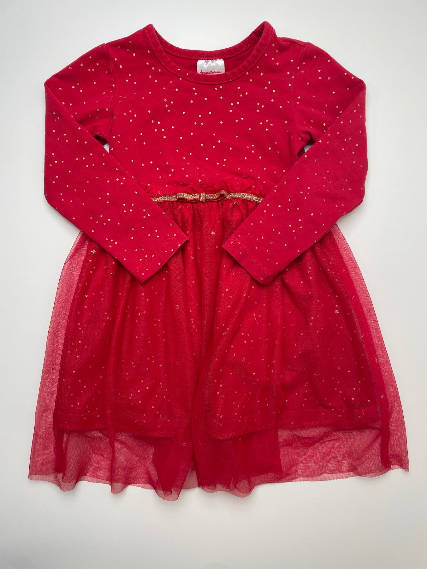 Hanna Andersson Dress - Red Gold Polka Dots + Tulle | size 3T